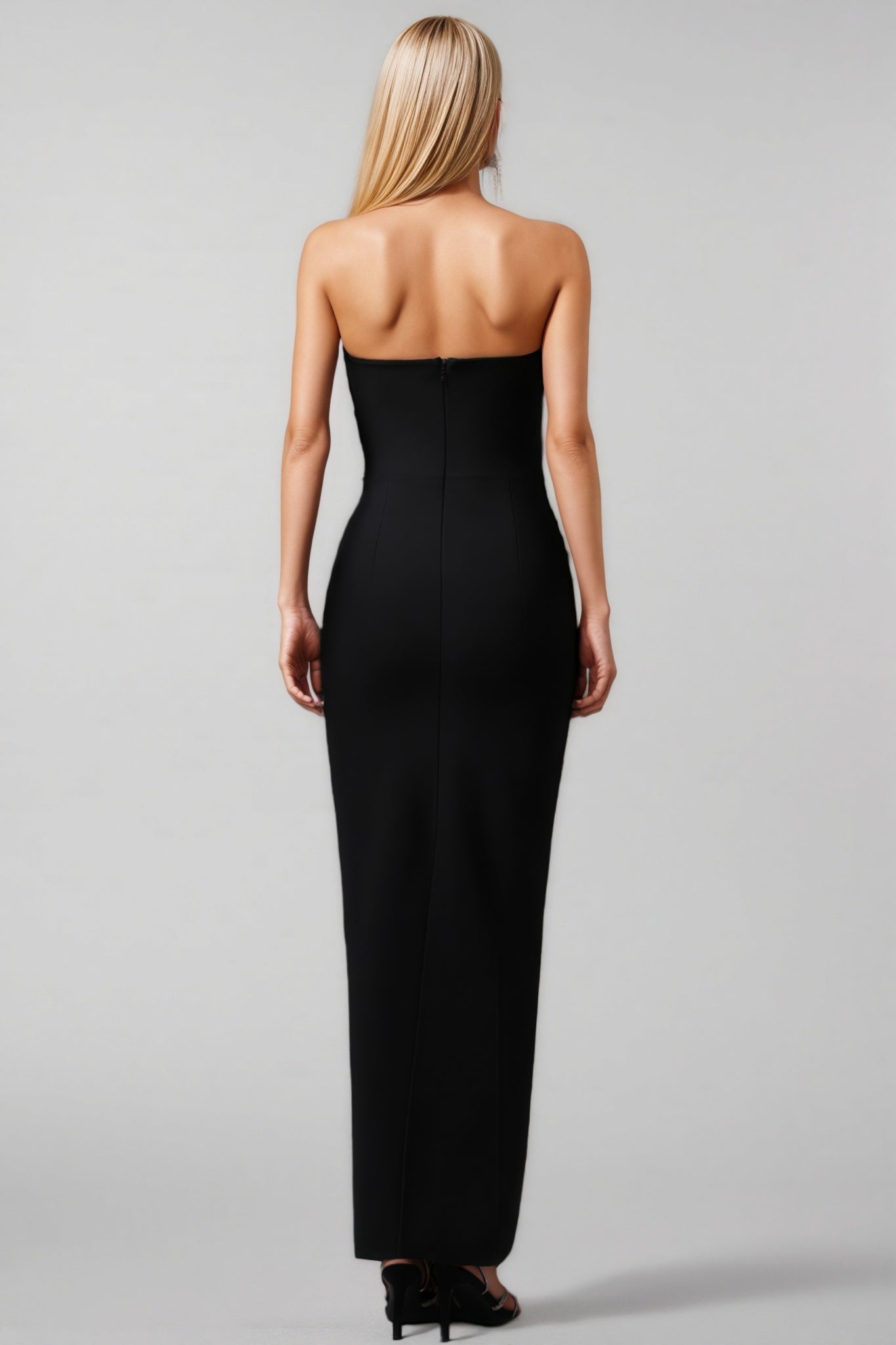 Strapless Pearl Embellished Bow Bust Bandage Maxi Gown