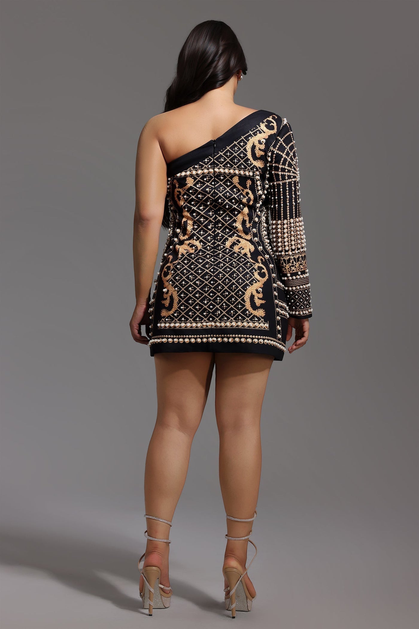 One Shoulder Pearl Mini Dress - View 6