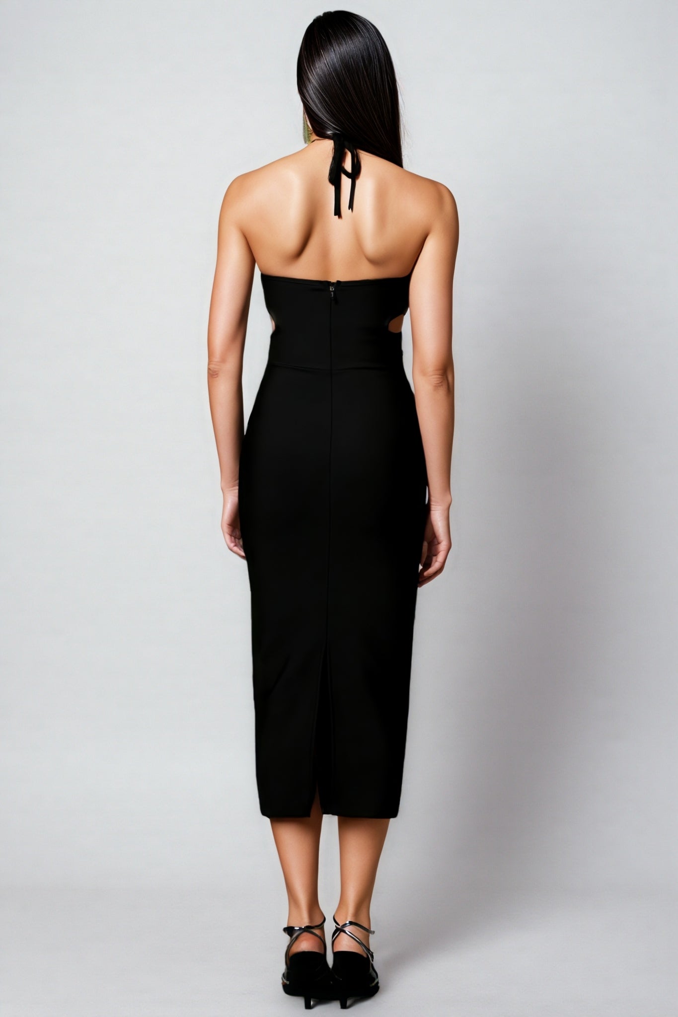 Studded Halter Cut Out Bodycon Bandage Midi Dress