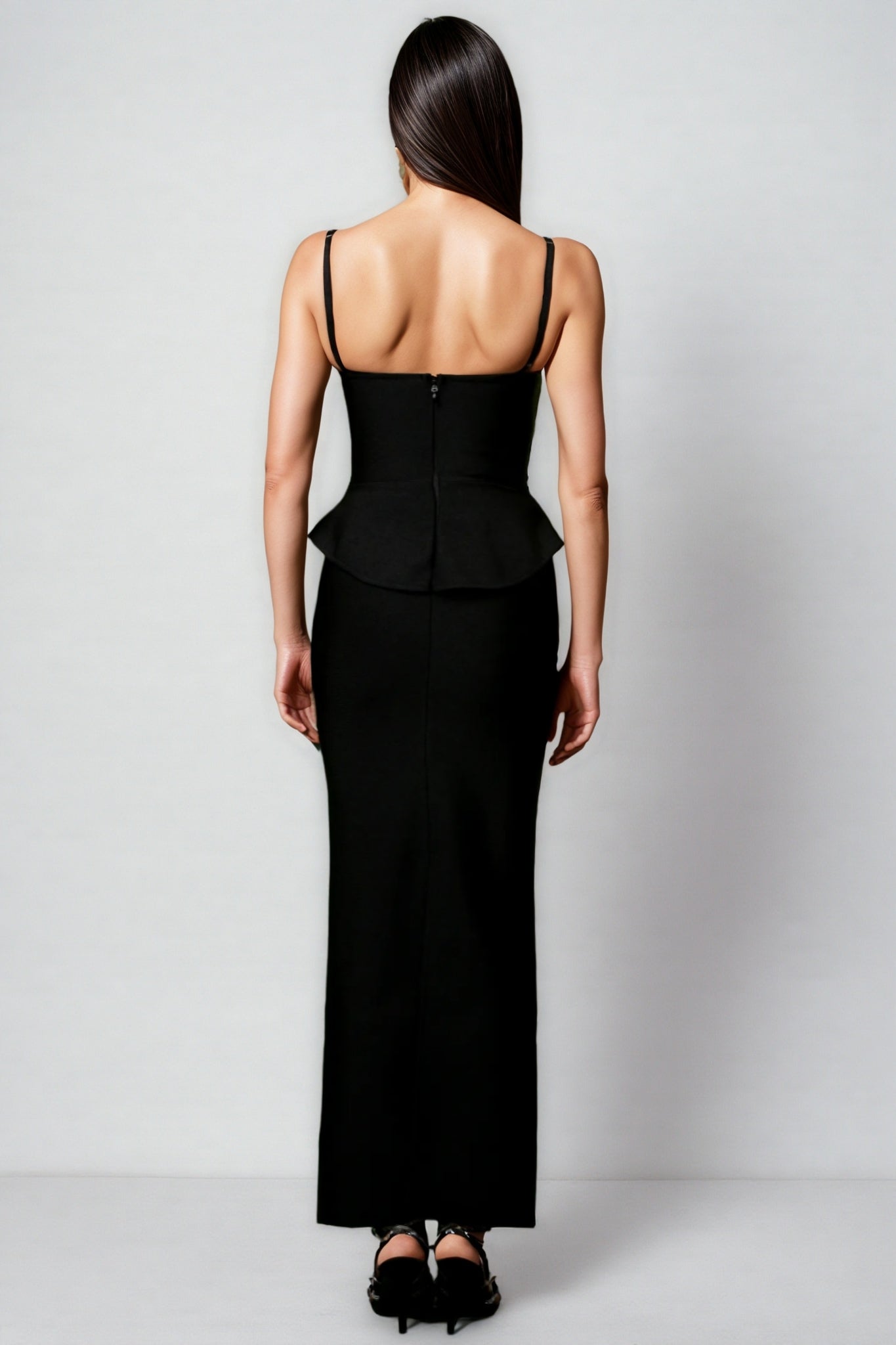 Bandage Spaghetti Strap Sweetheart Corset Peplum Maxi Dress
