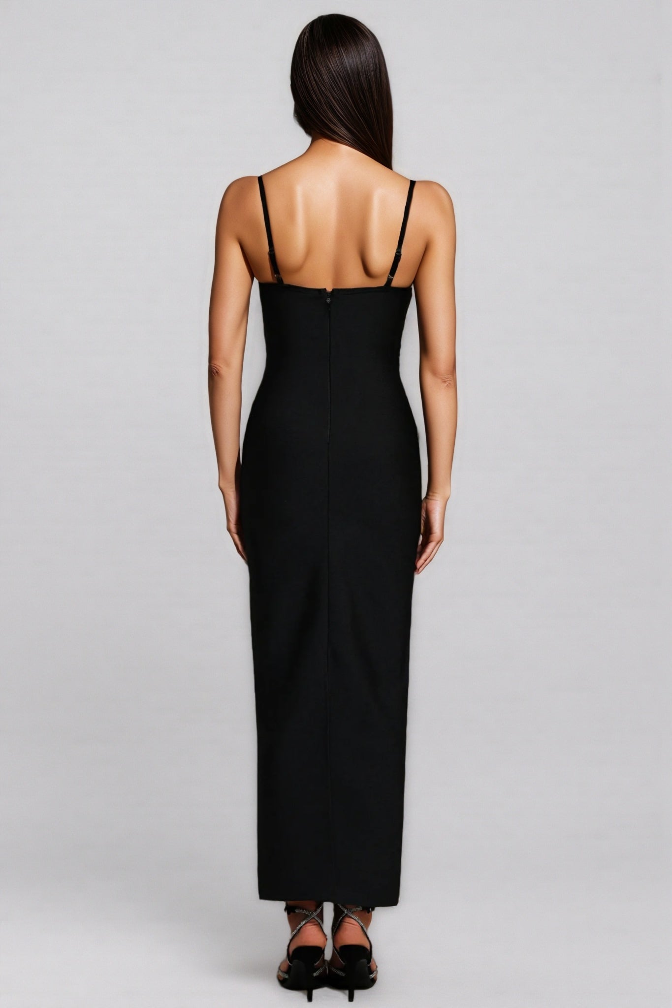 Bandage Sweetheart Chain Drape Rhinestone Brooch Mesh Corset Maxi Dress