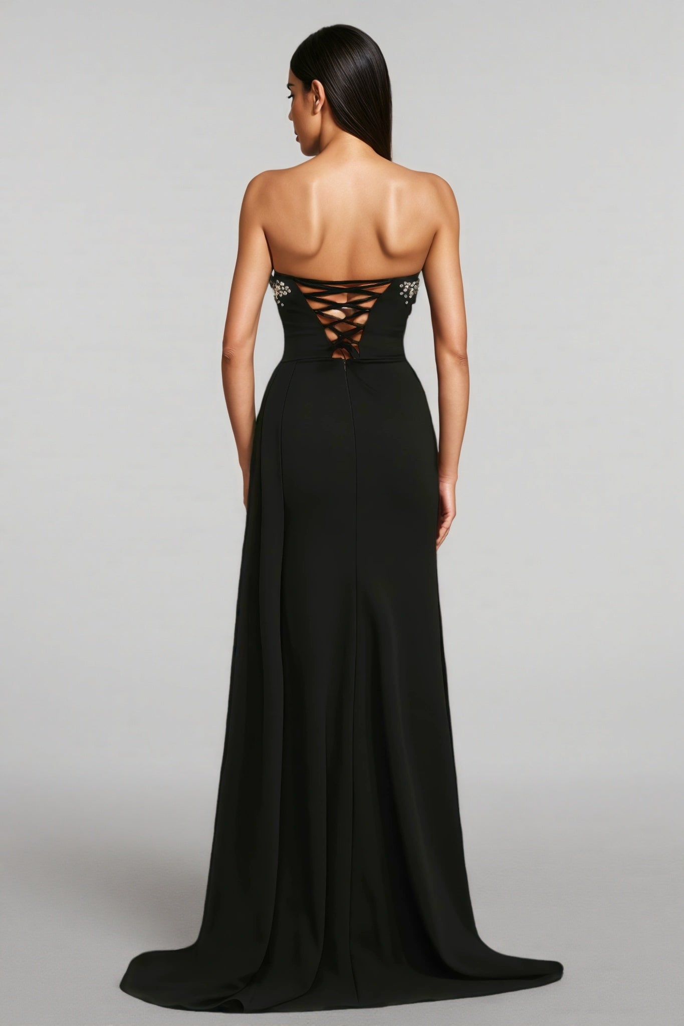Romelle Sleeveless Pearl V-Neck Slit Maxi Dress - View 3