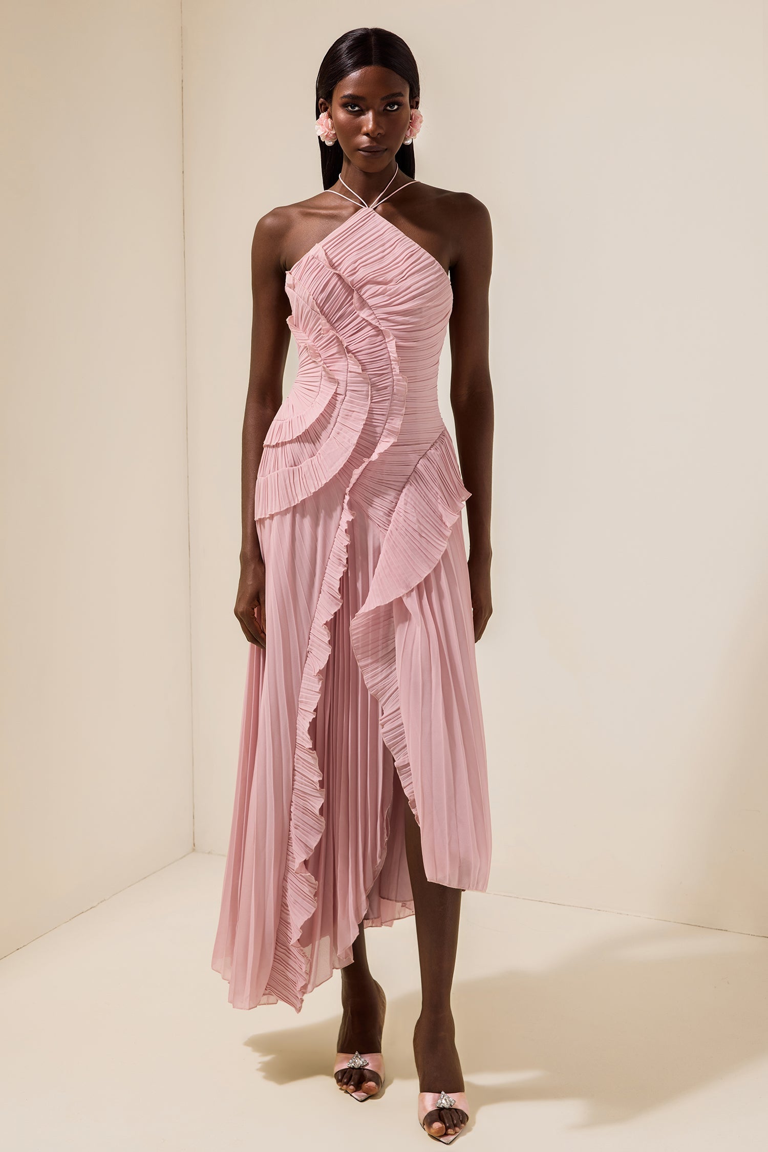 ARIA PLEATED MAXI DRESS Pink