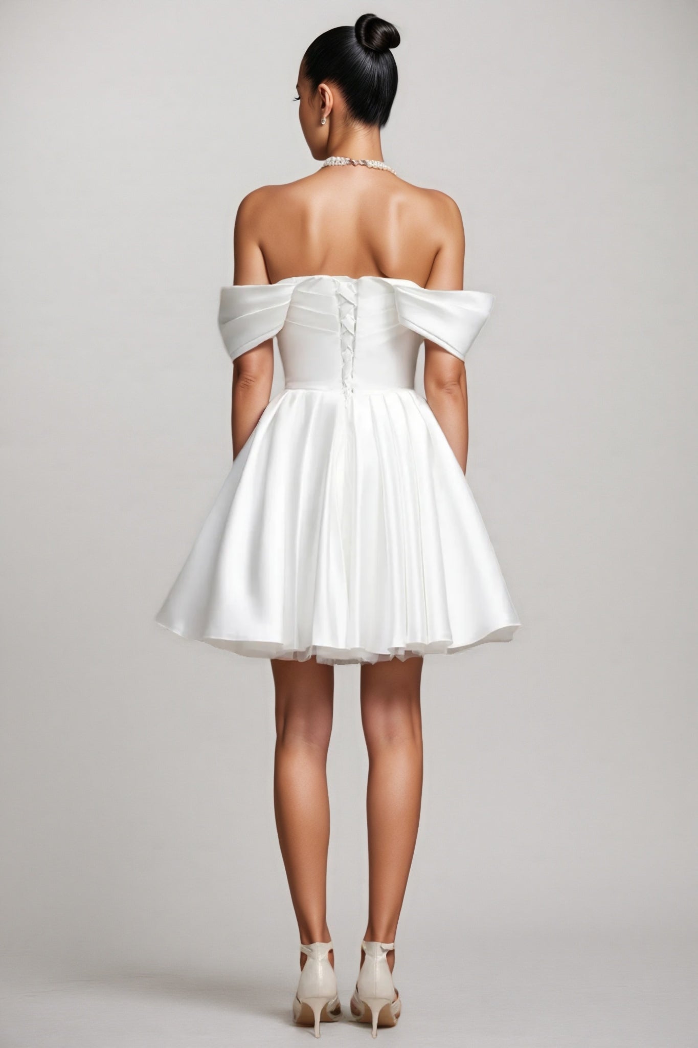 Debra Off Shoulder Wedding Mini Dress - View 5