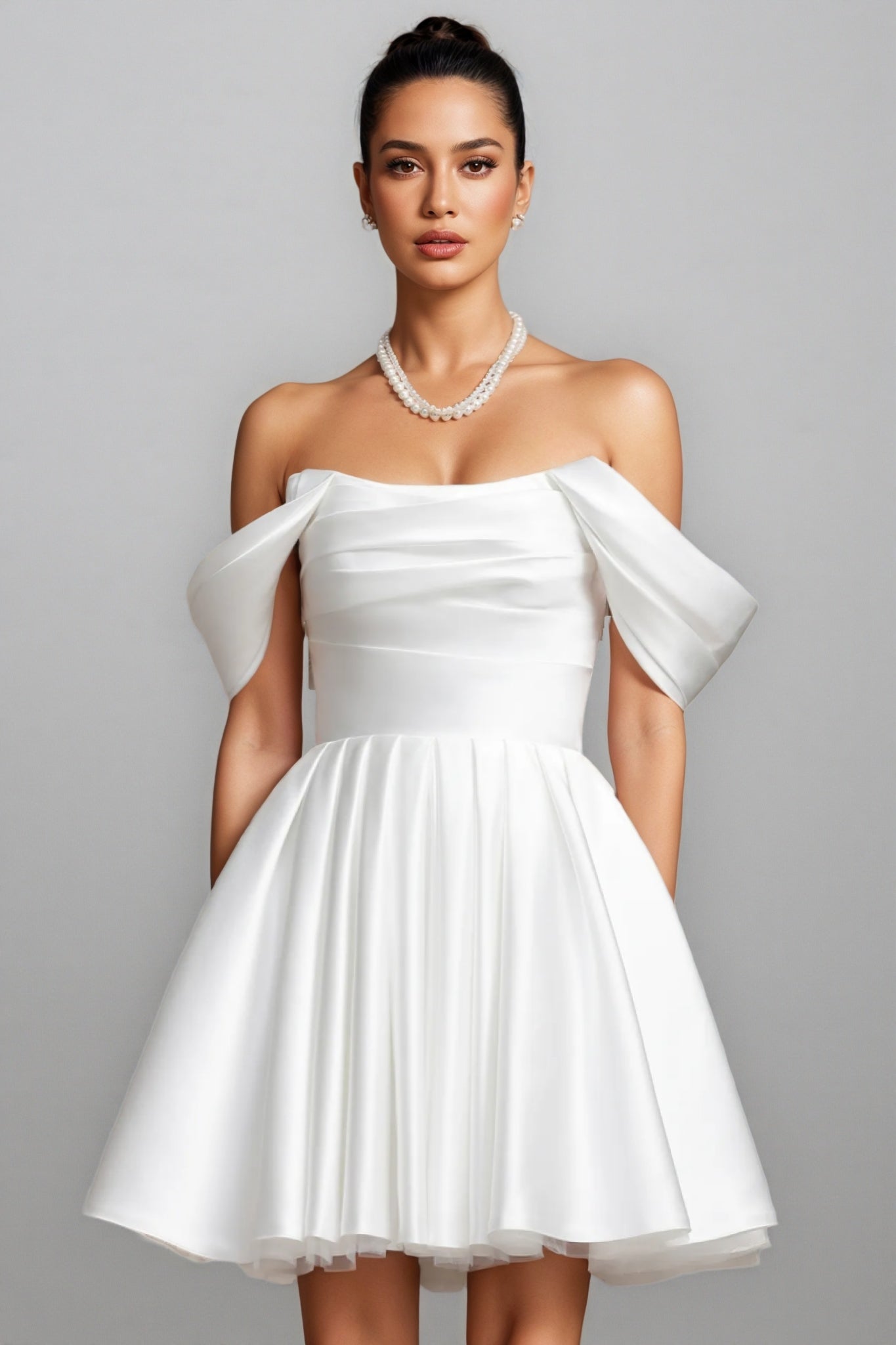 Debra Off Shoulder Wedding Mini Dress - View 4