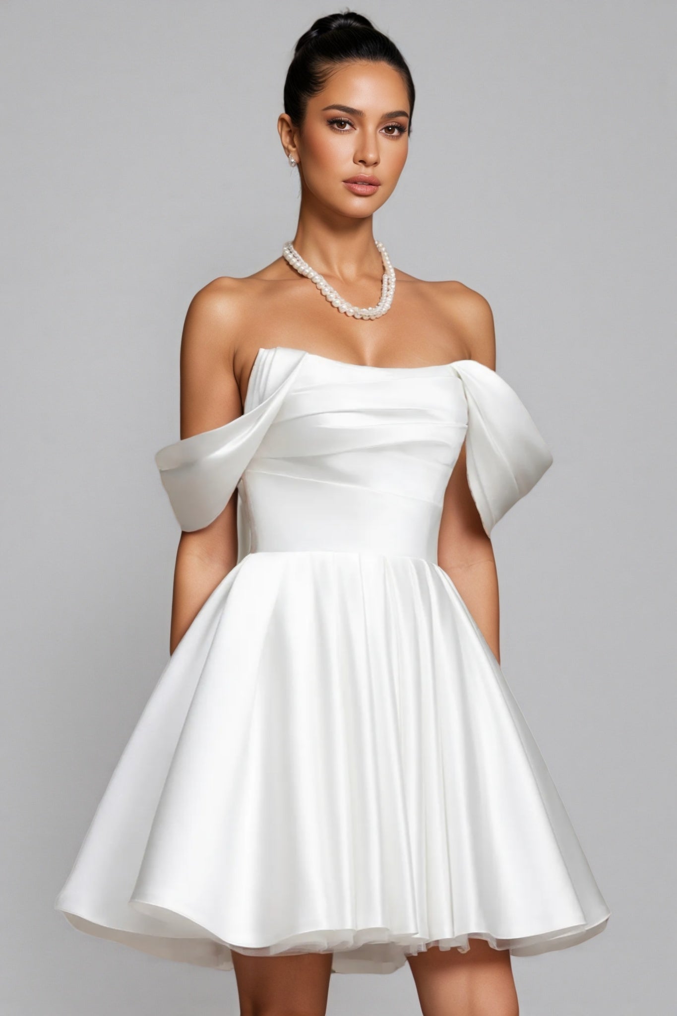 Debra Off Shoulder Wedding Mini Dress - View 3