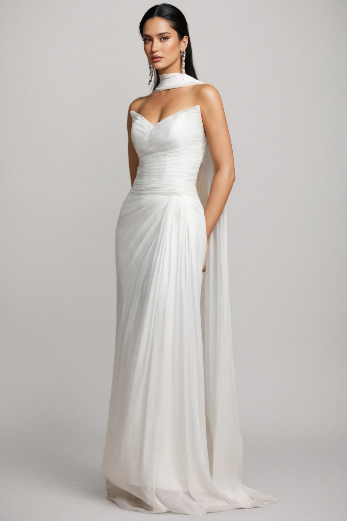 Rafik Pleated Strapless Wedding Maxi Dress - View 4