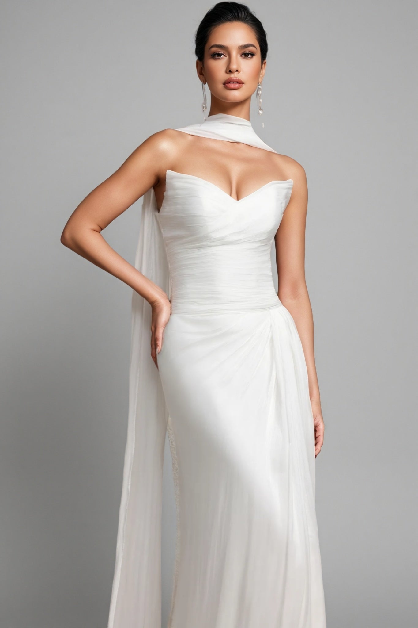 Rafik Pleated Strapless Wedding Maxi Dress - View 3