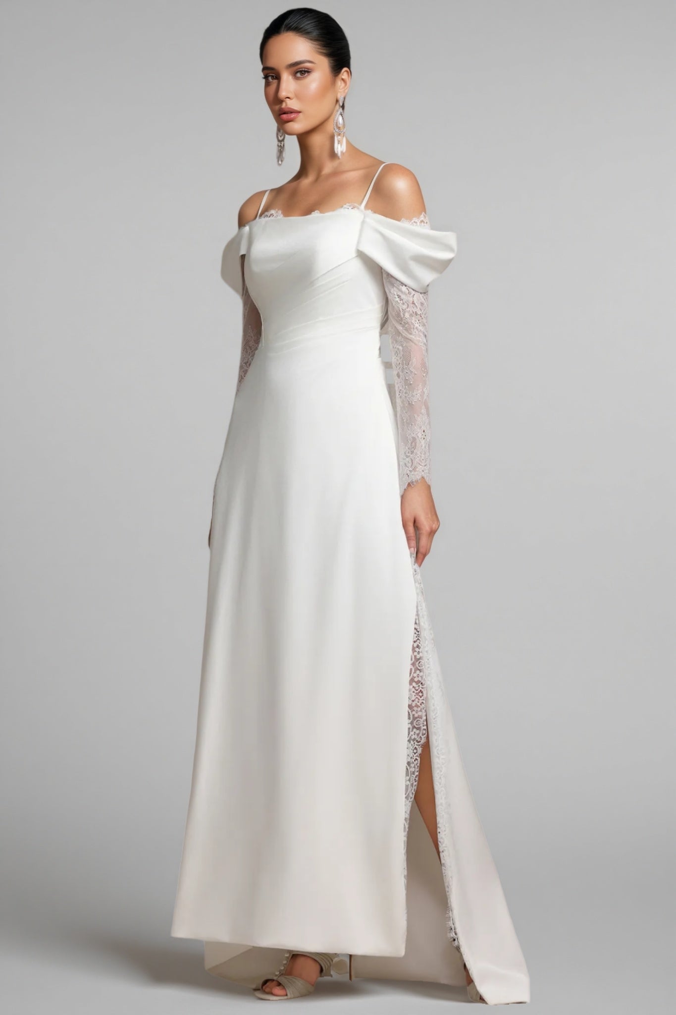 Verdad Off-The-Shoulder Lace Slit Maxi Dress - View 2