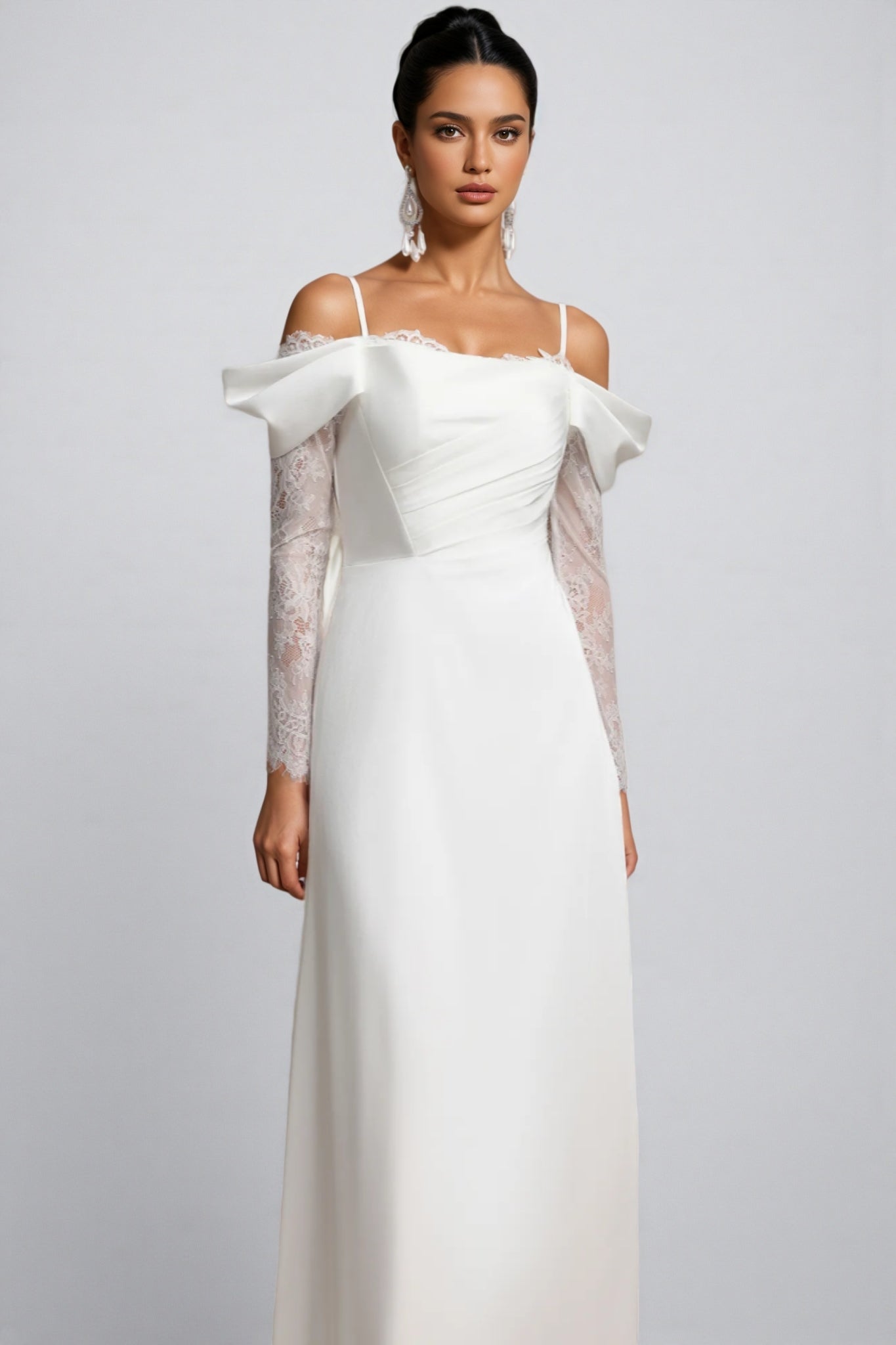 Verdad Off-The-Shoulder Lace Slit Maxi Dress - View 5