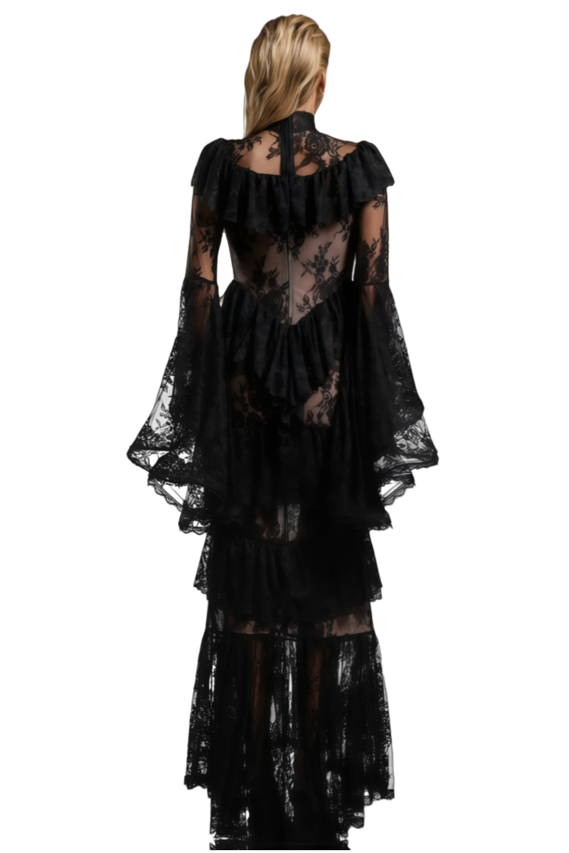 Suly Long Sleeves Flounce Lace Maxi Dress - View 3