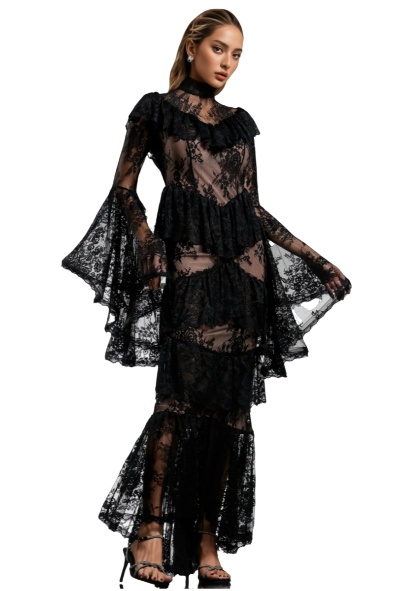 Suly Long Sleeves Flounce Lace Maxi Dress - View 2