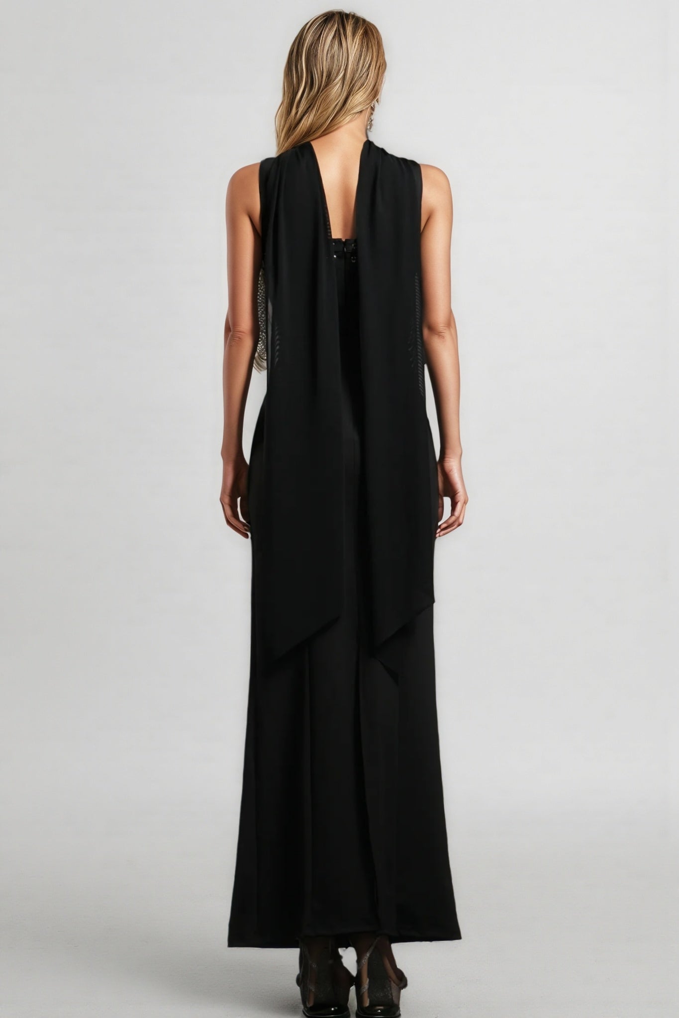 Lace Up Keyhole Grommet Trim Neck Scarf Bandage Maxi Gown
