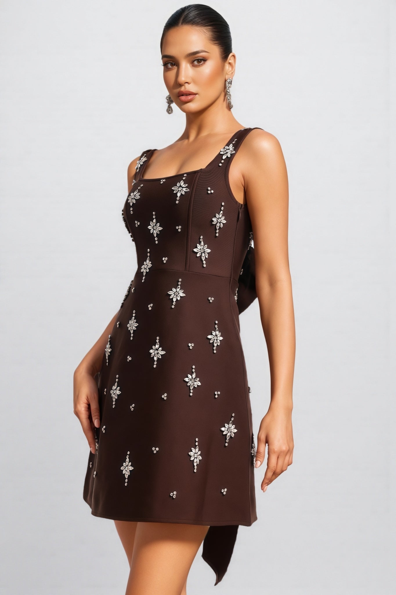 Julieta Square Neck Rhinestone Bandage Maxi Dress - View 4