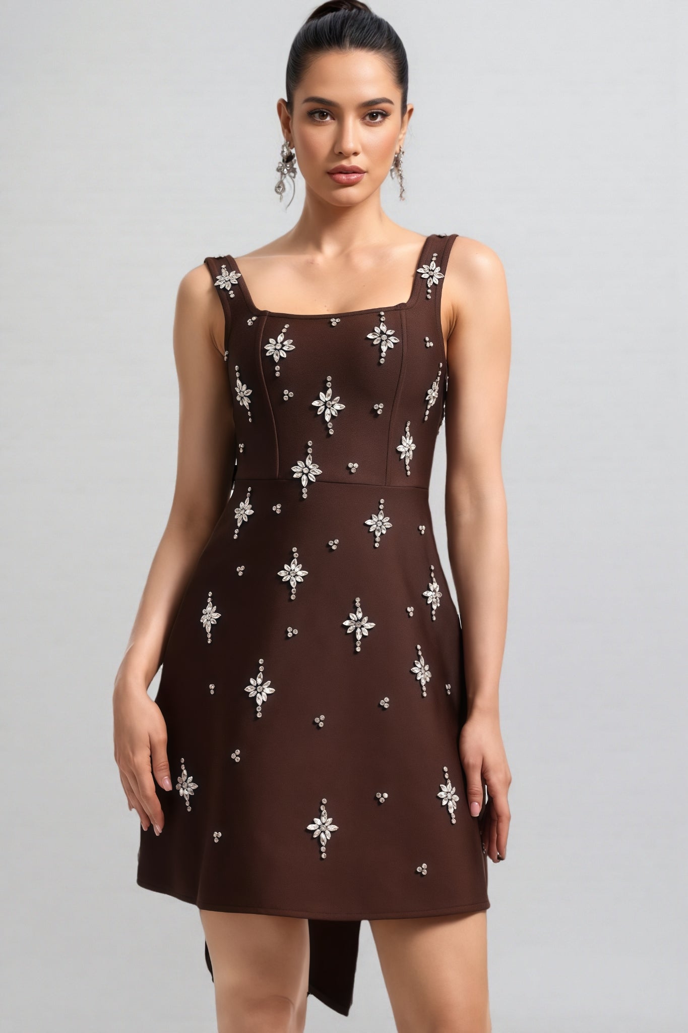 Julieta Square Neck Rhinestone Bandage Maxi Dress - View 3