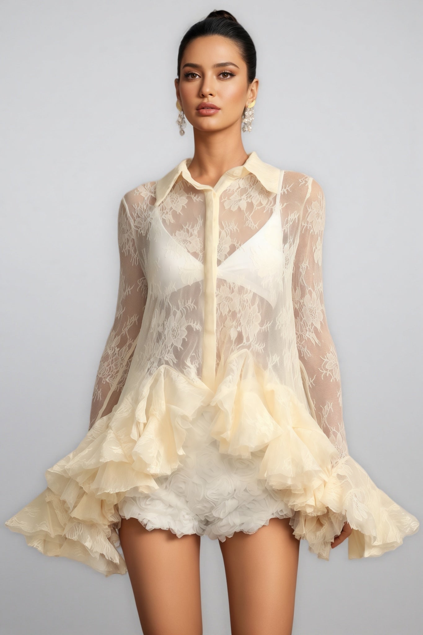 Lace Embroidered Floral Mini Dress