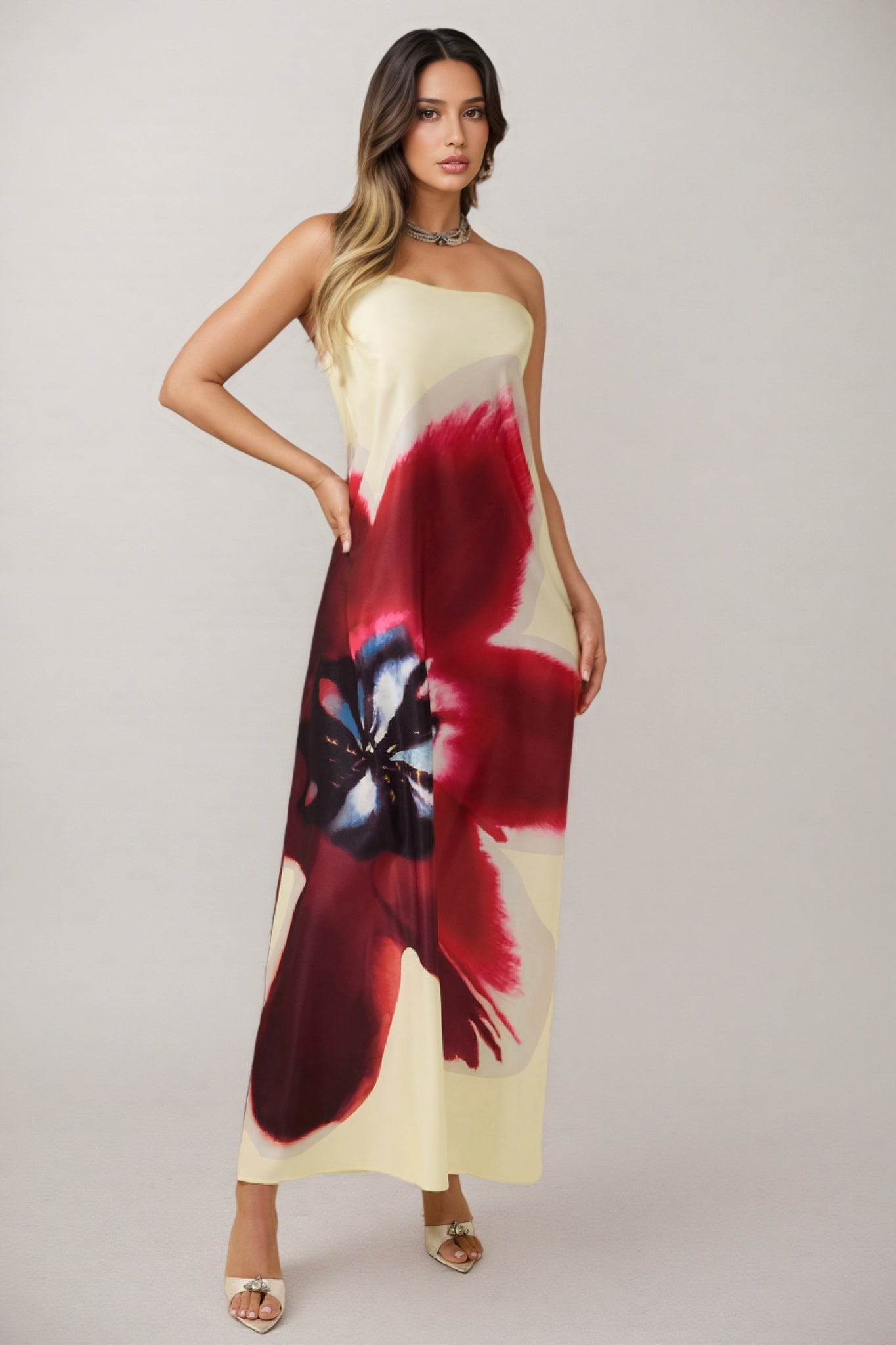 Patric Floral Satin Off-Shoulder Maxi Dress - View 3