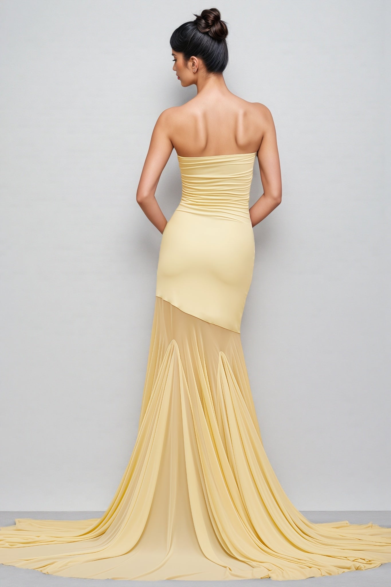 Elwyt Yellow Off Shoulder Sheer Tulle Maxi Dress - View 4