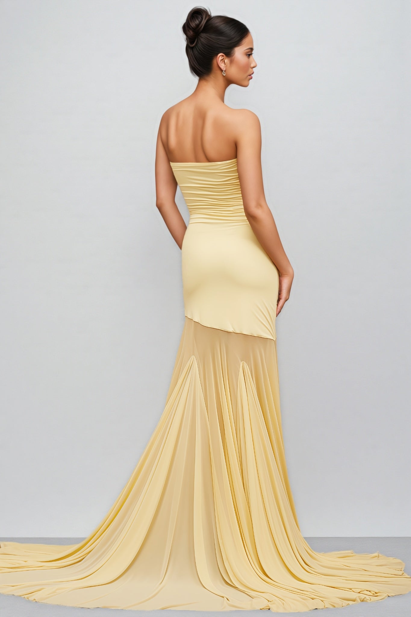 Elwyt Yellow Off Shoulder Sheer Tulle Maxi Dress - View 8
