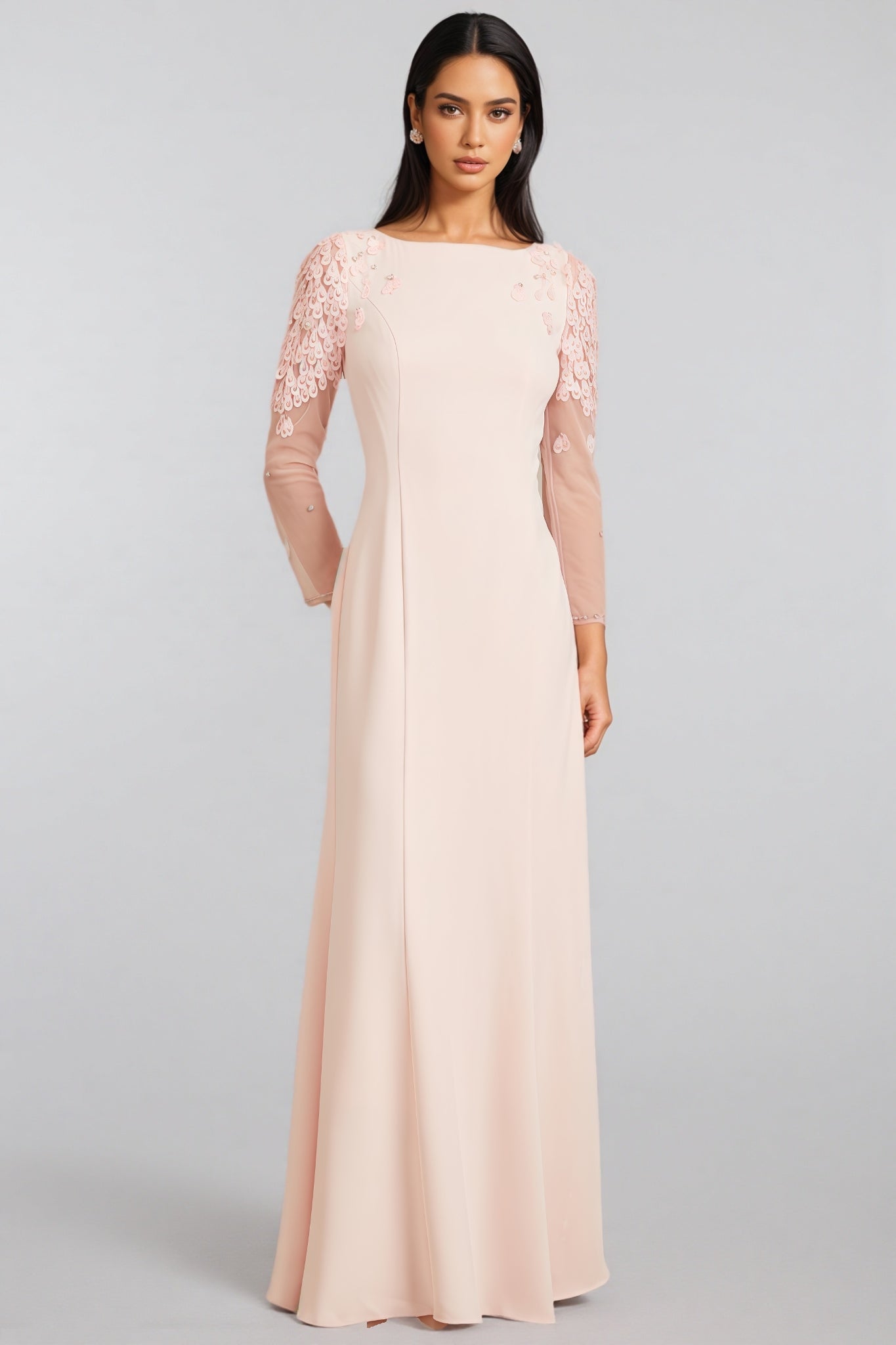 Odaly Pink Mesh Sleeve Sequin Maxi Dress - View 2