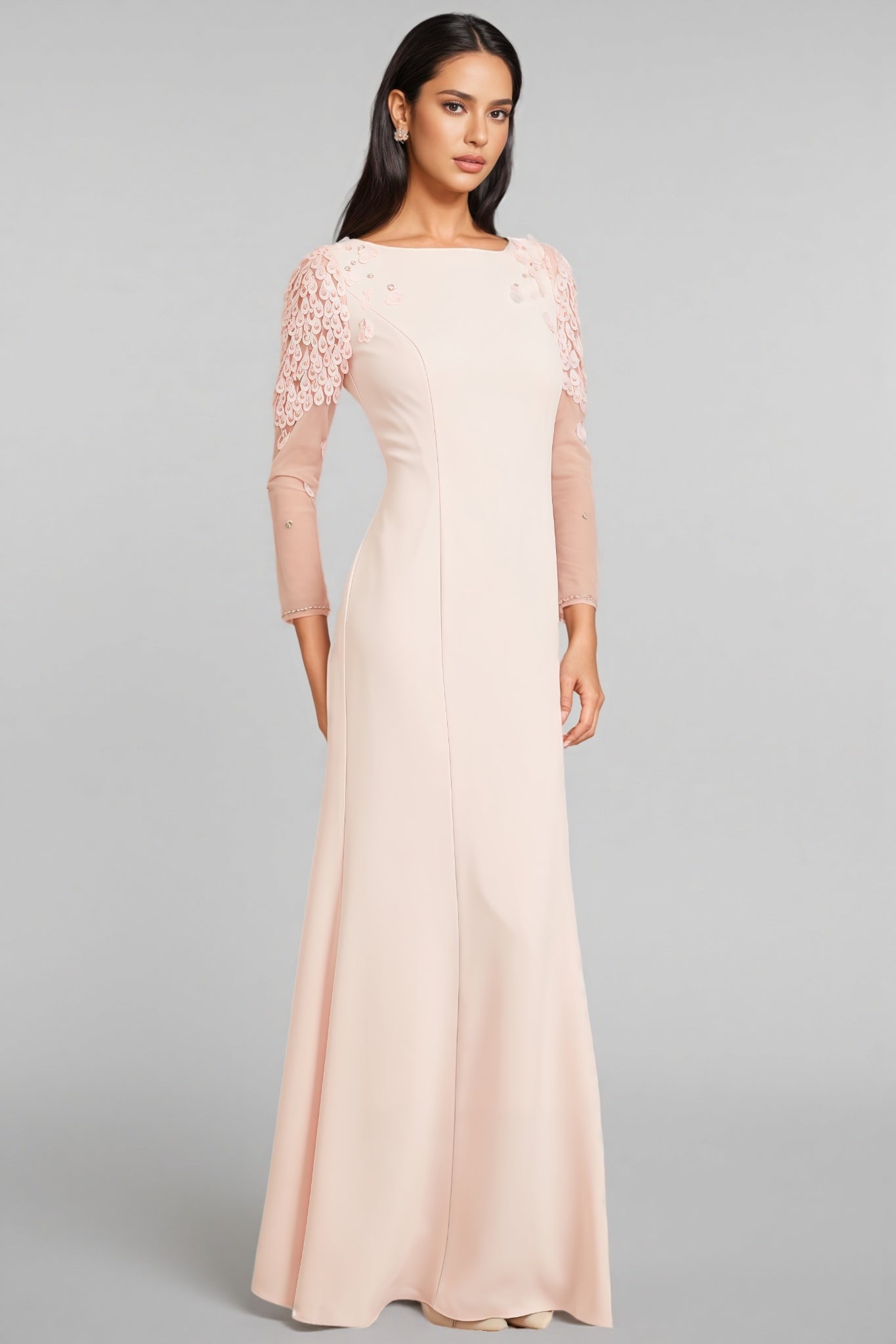Odaly Pink Mesh Sleeve Sequin Maxi Dress - View 5