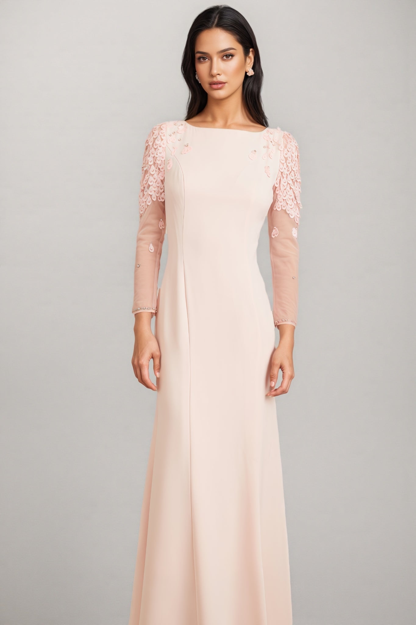 Odaly Pink Mesh Sleeve Sequin Maxi Dress - View 3