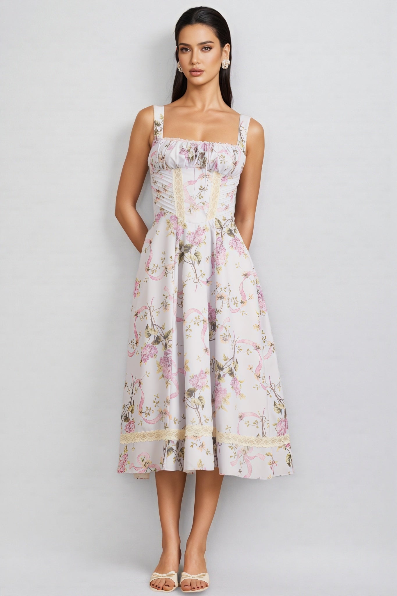 Zarlt Lace Up Backless Midi Dress - View 2