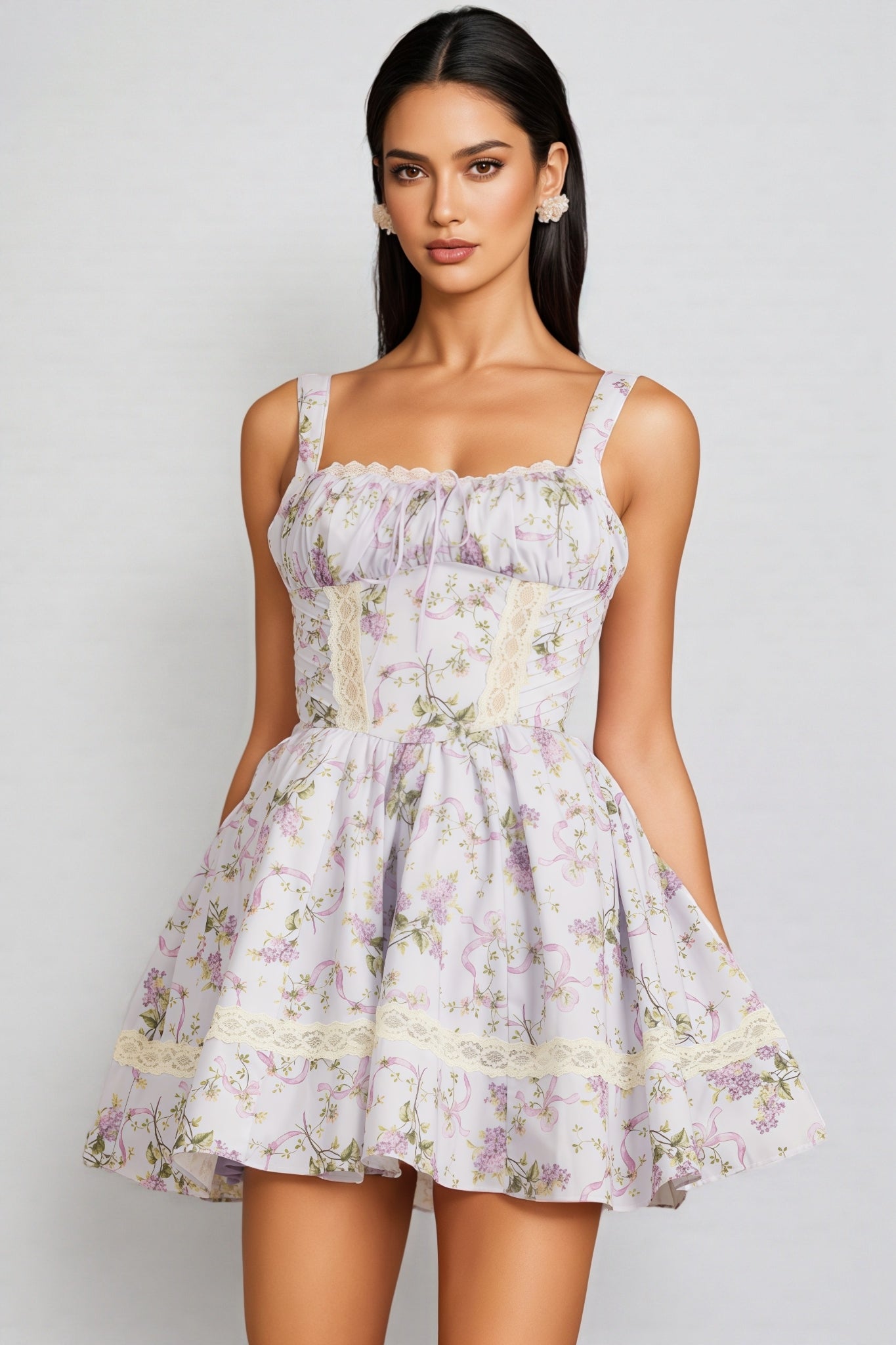 Signe Lace Tie Puff Mini Dress - View 4