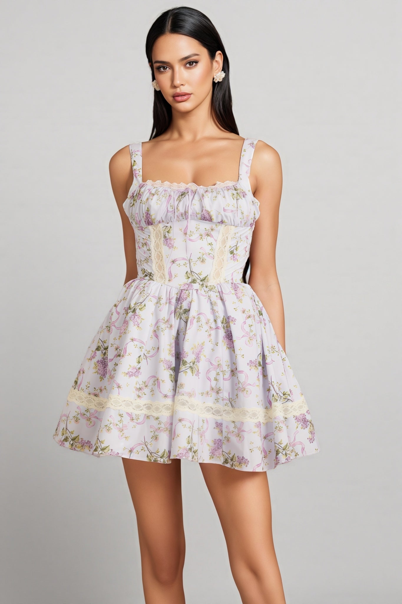 Signe Lace Tie Puff Mini Dress - View 3