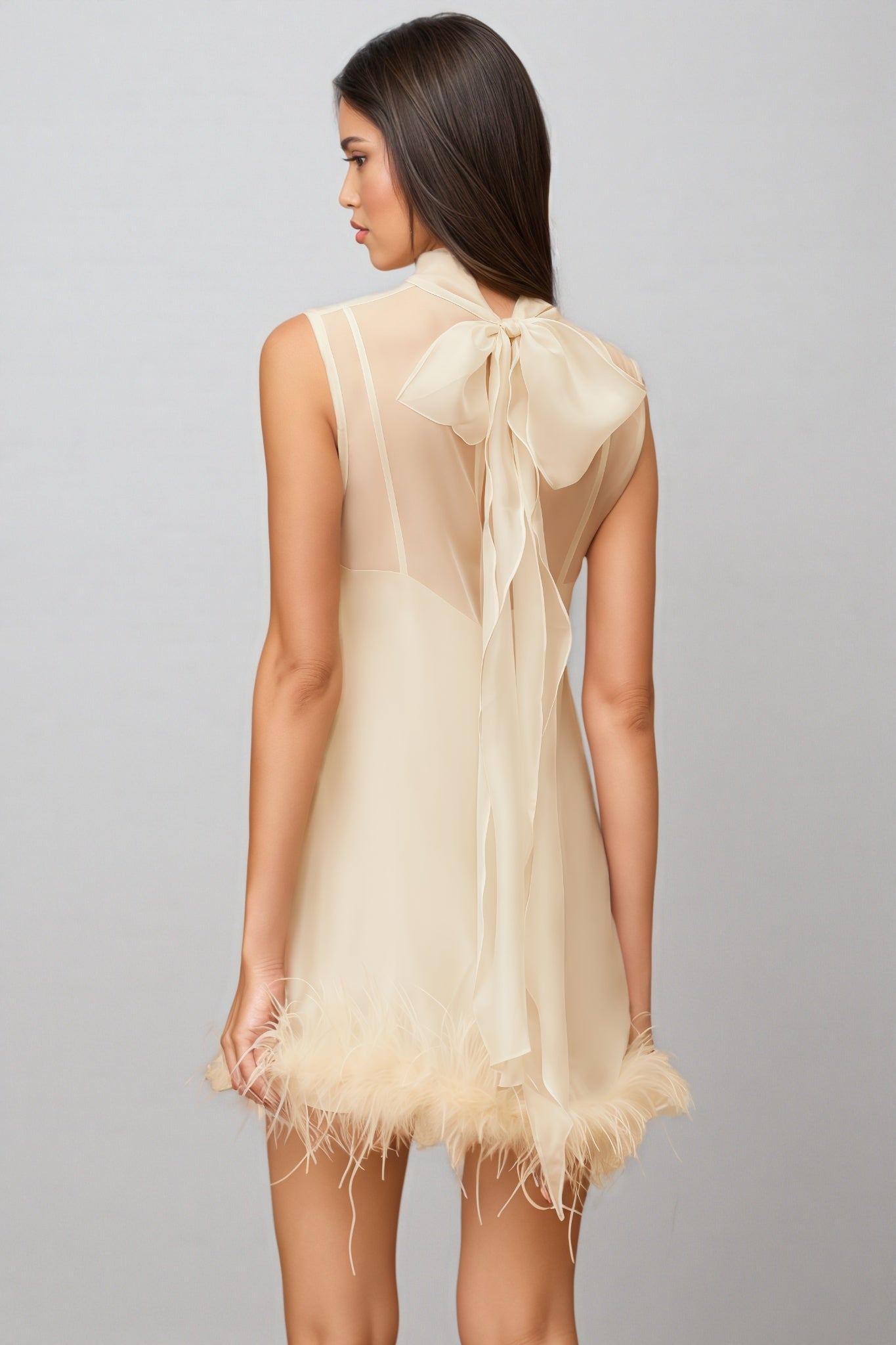 Neoma White Feather Trim Mini Dress - View 7