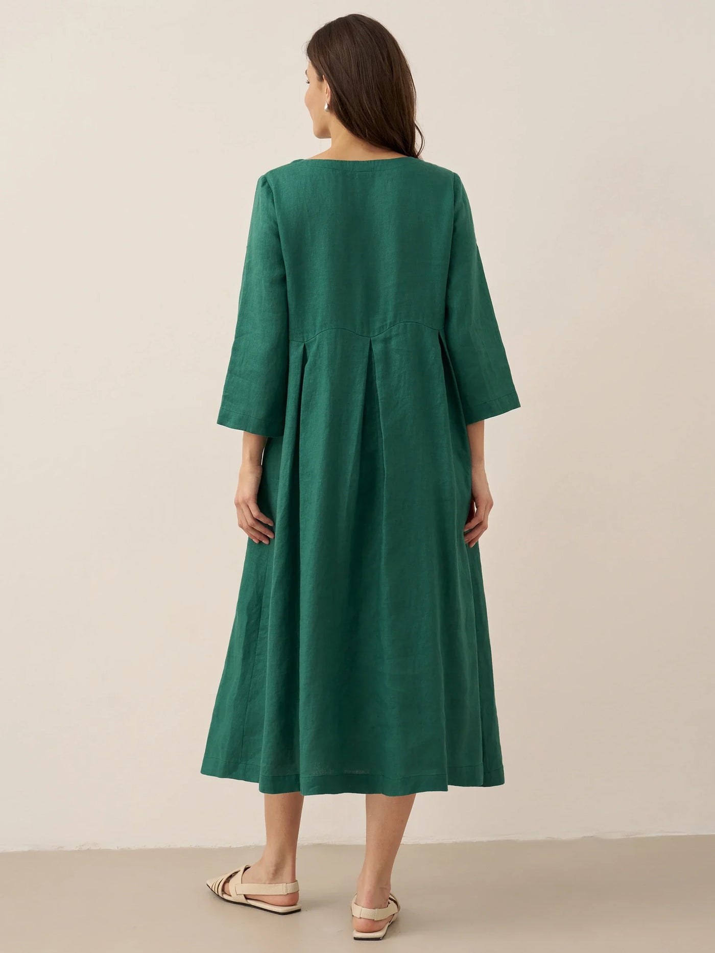 Pleated Round Neck Pocket A-Line Maxi Dress 16