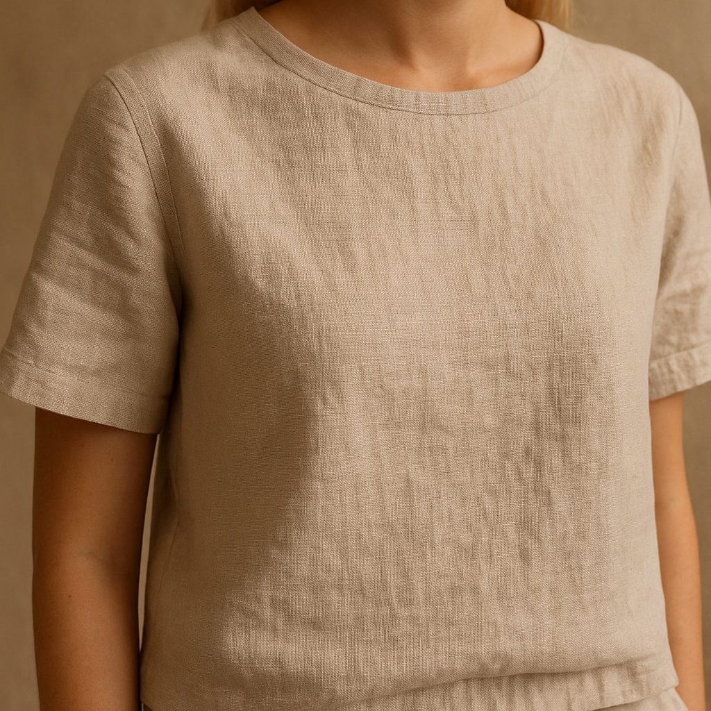 Boat Neck Short Sleeve Top and Tie Waist Tapered Pants Two Piece Set