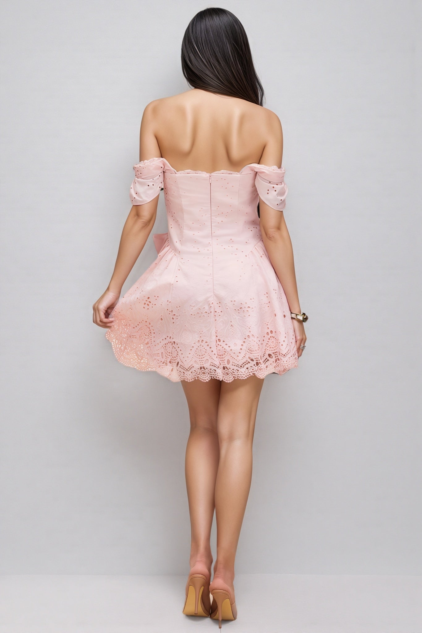 Rosella Embroidered Lace Off Shoulder Mini Dress - View 5