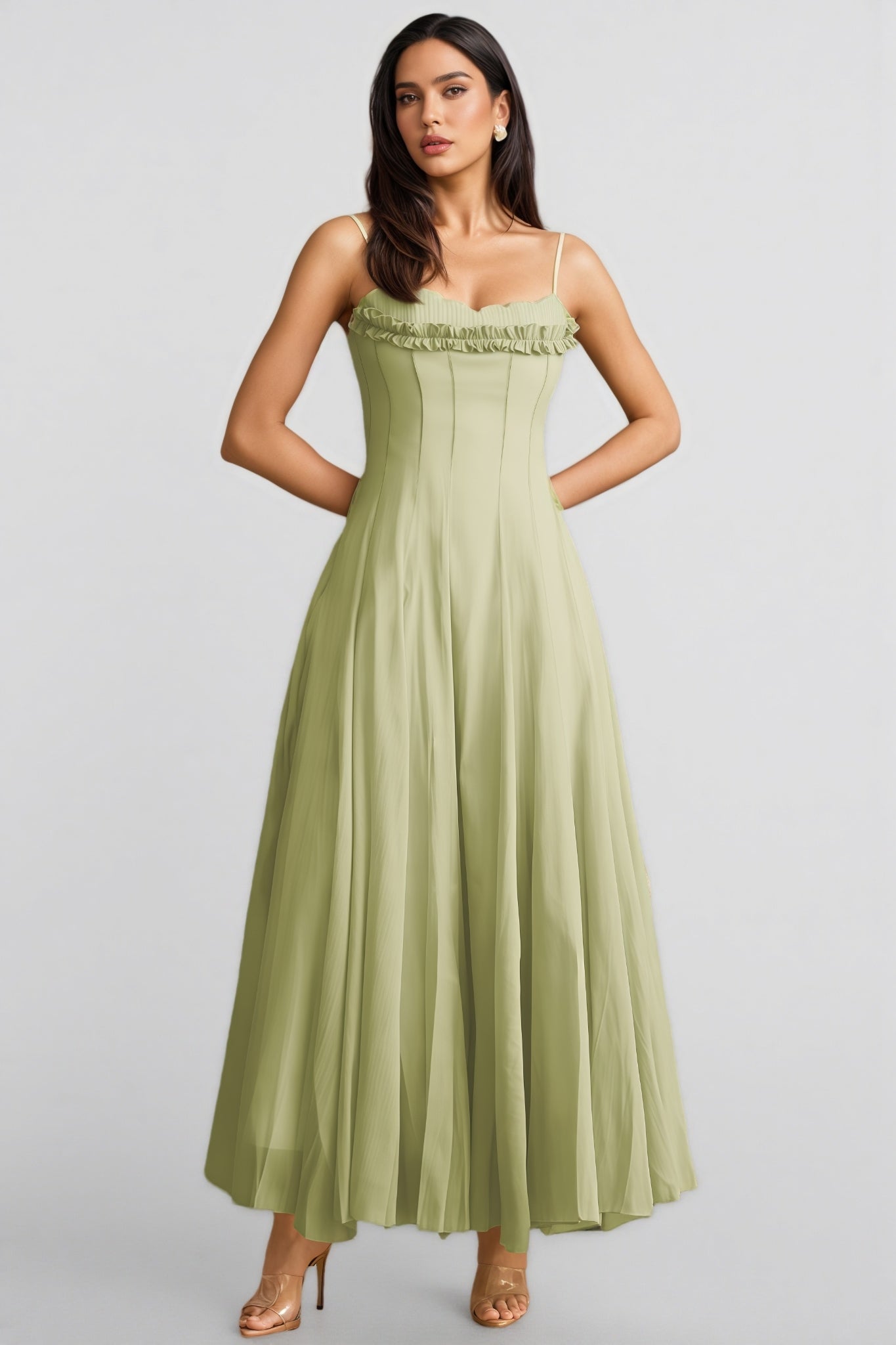 Martina Ruffled Trim Corset Bodice Maxi Dress - View 6