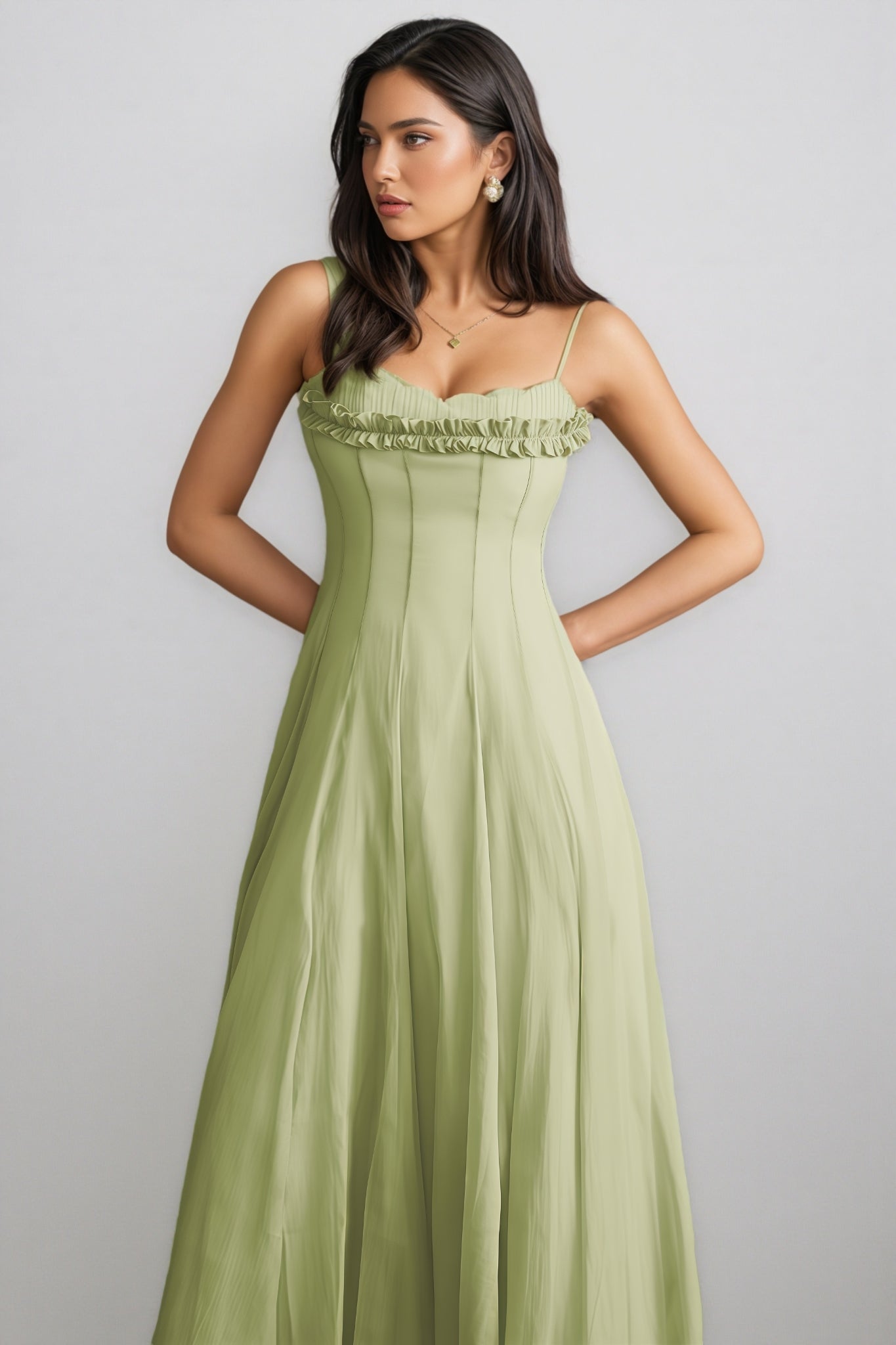 Martina Ruffled Trim Corset Bodice Maxi Dress - View 5