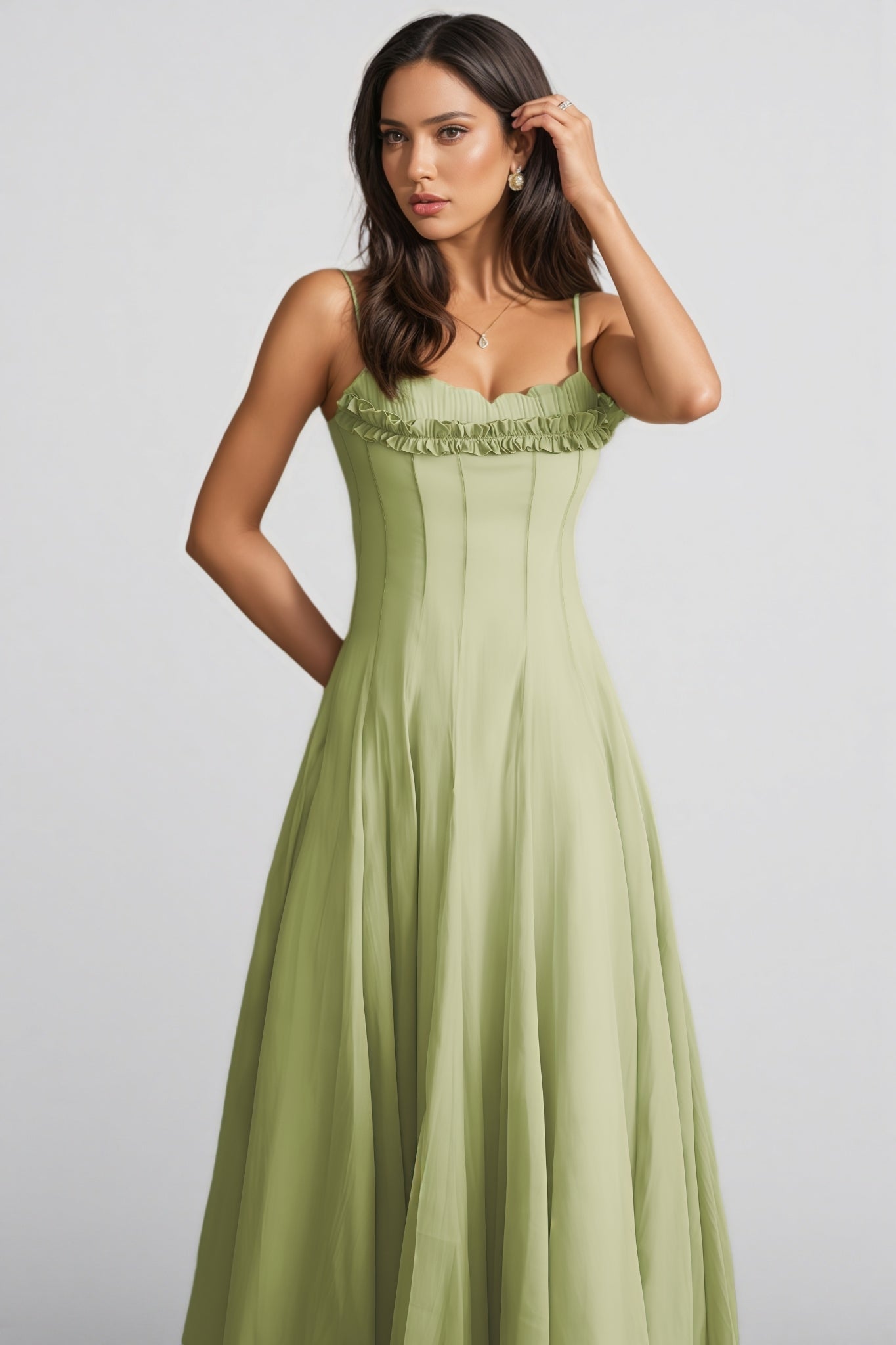 Martina Ruffled Trim Corset Bodice Maxi Dress - View 3