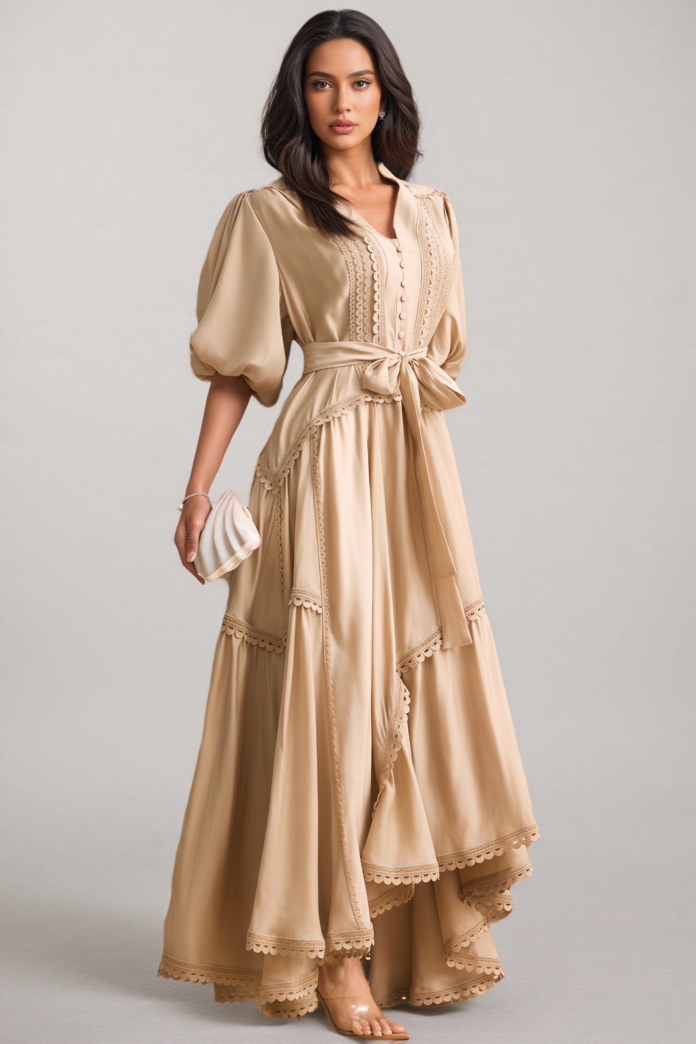 Beaufort Lace Trim Puff Sleeve Maxi Dress - View 6