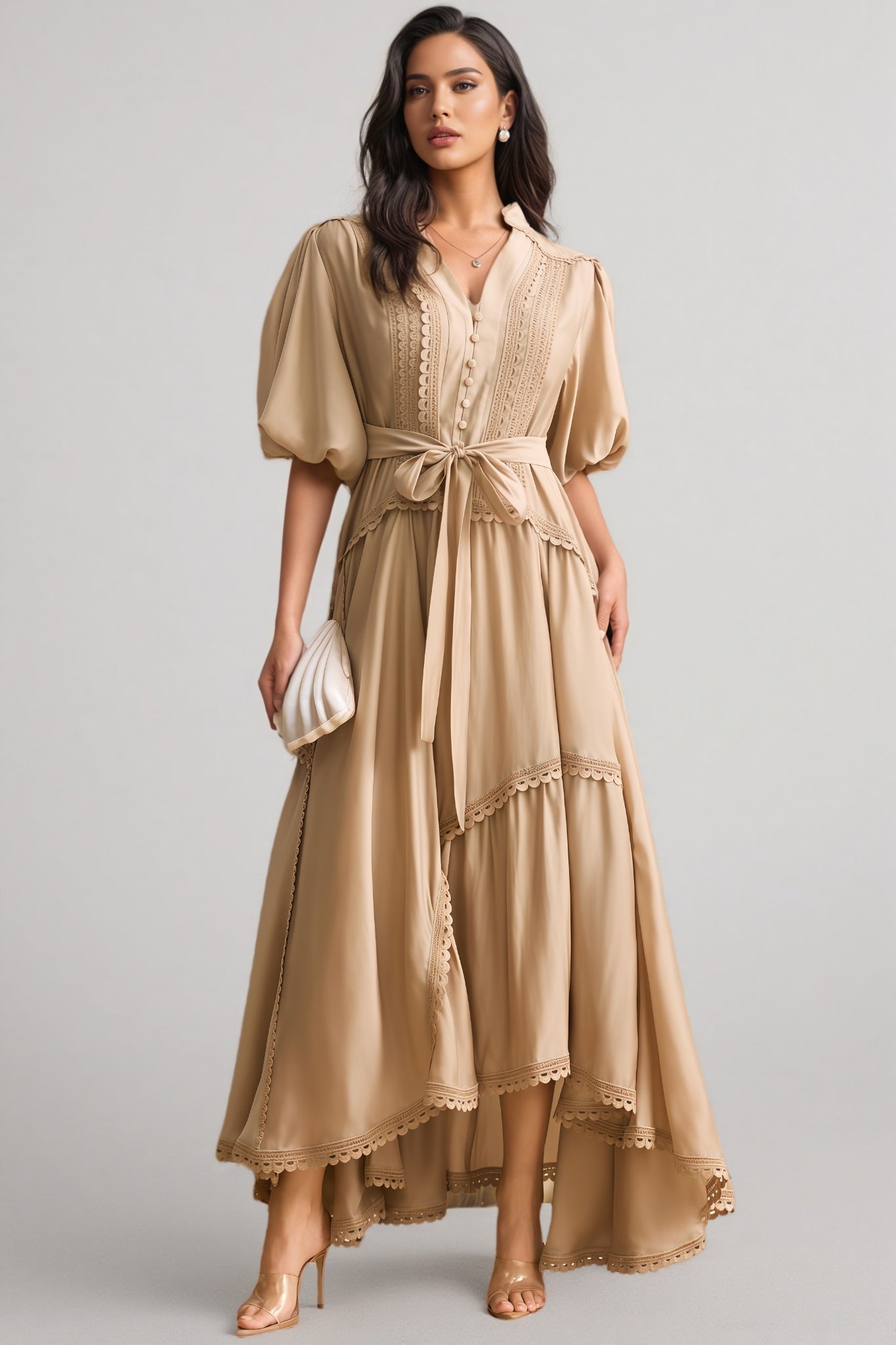 Beaufort Lace Trim Puff Sleeve Maxi Dress - View 4