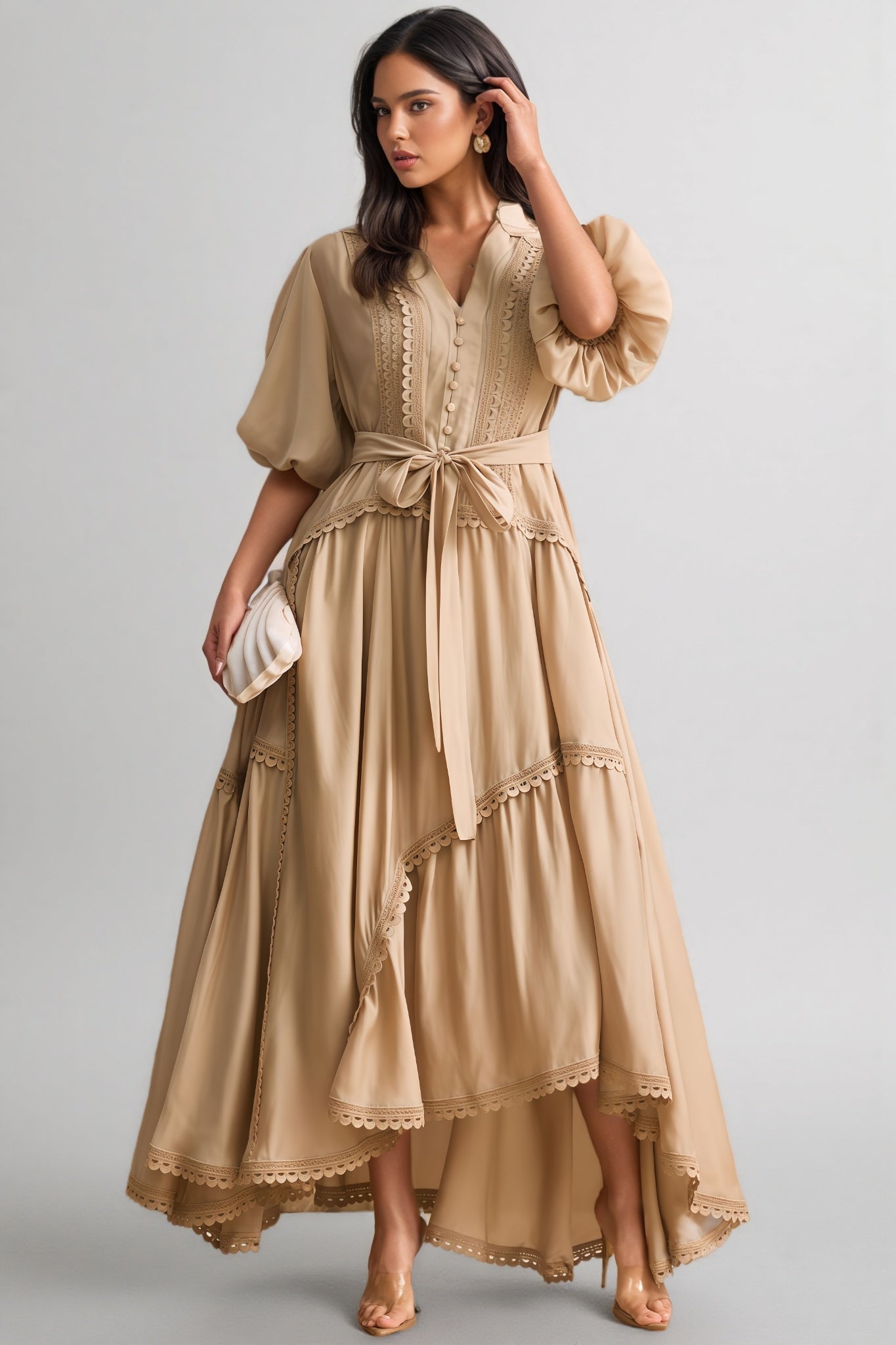 Beaufort Lace Trim Puff Sleeve Maxi Dress - View 2