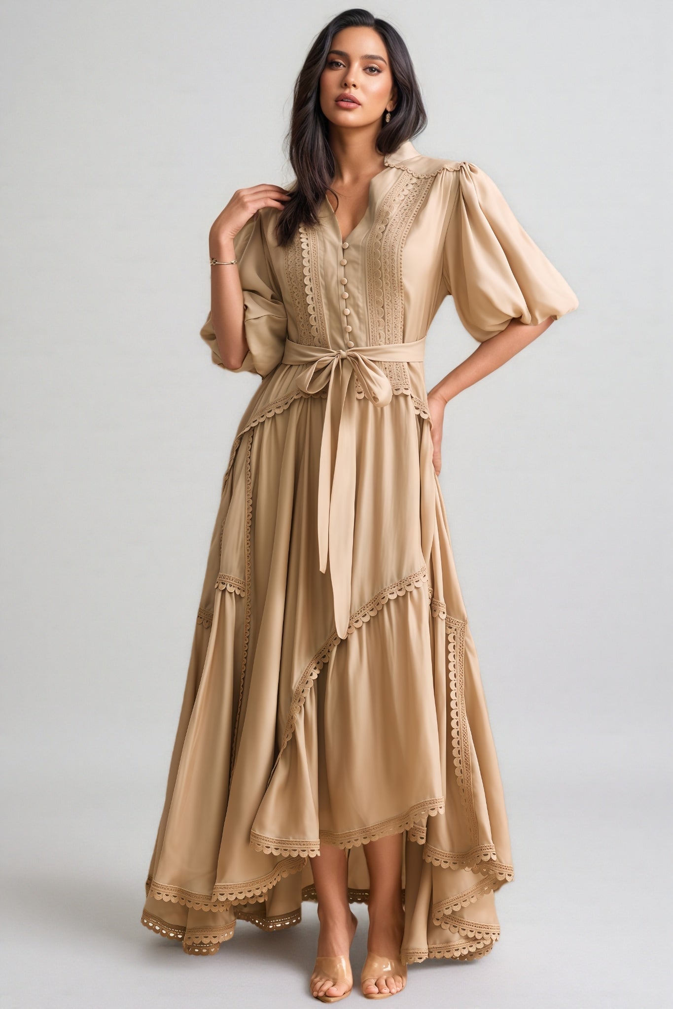 Beaufort Lace Trim Puff Sleeve Maxi Dress - View 5
