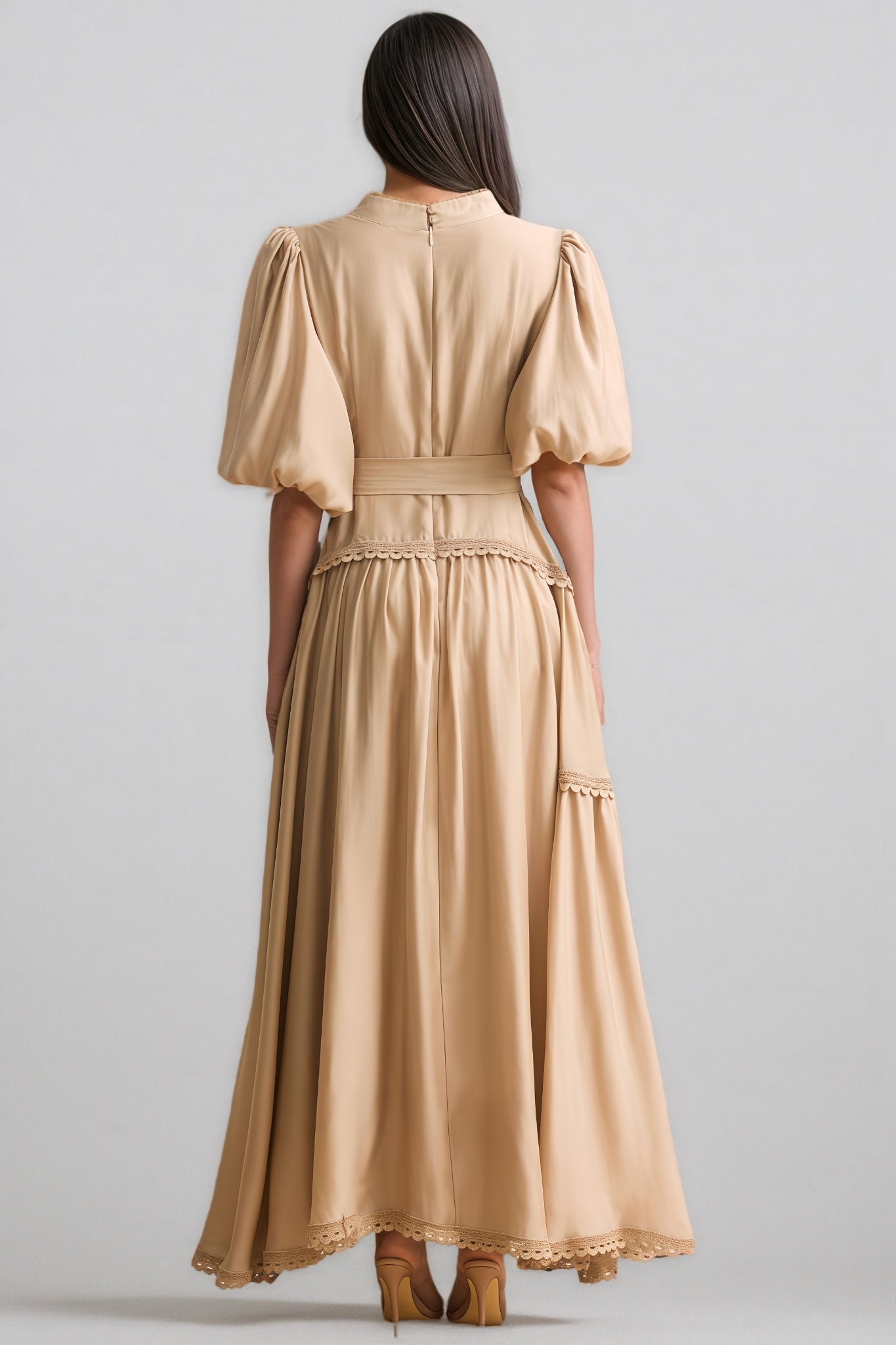 Beaufort Lace Trim Puff Sleeve Maxi Dress - View 7