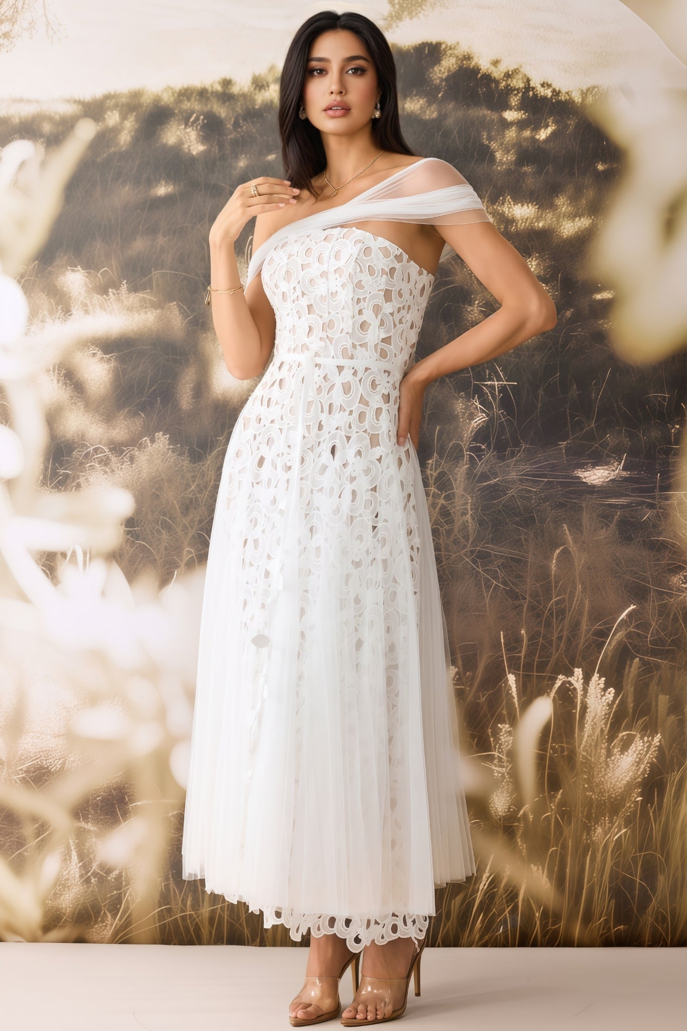 Penelope Off Shoulder Lace Embroidery Maxi Dress - View 2