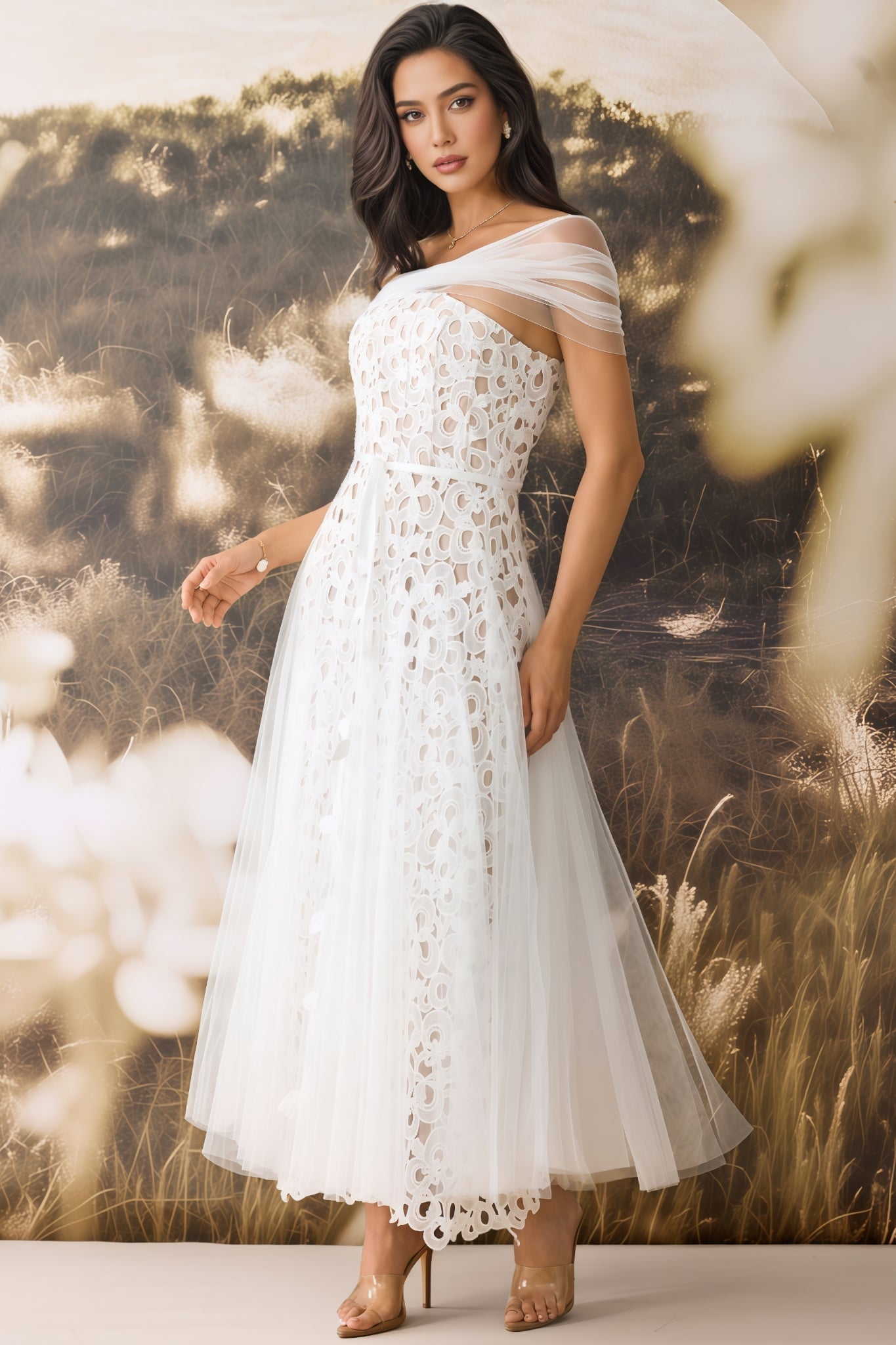 Penelope Off Shoulder Lace Embroidery Maxi Dress - View 4