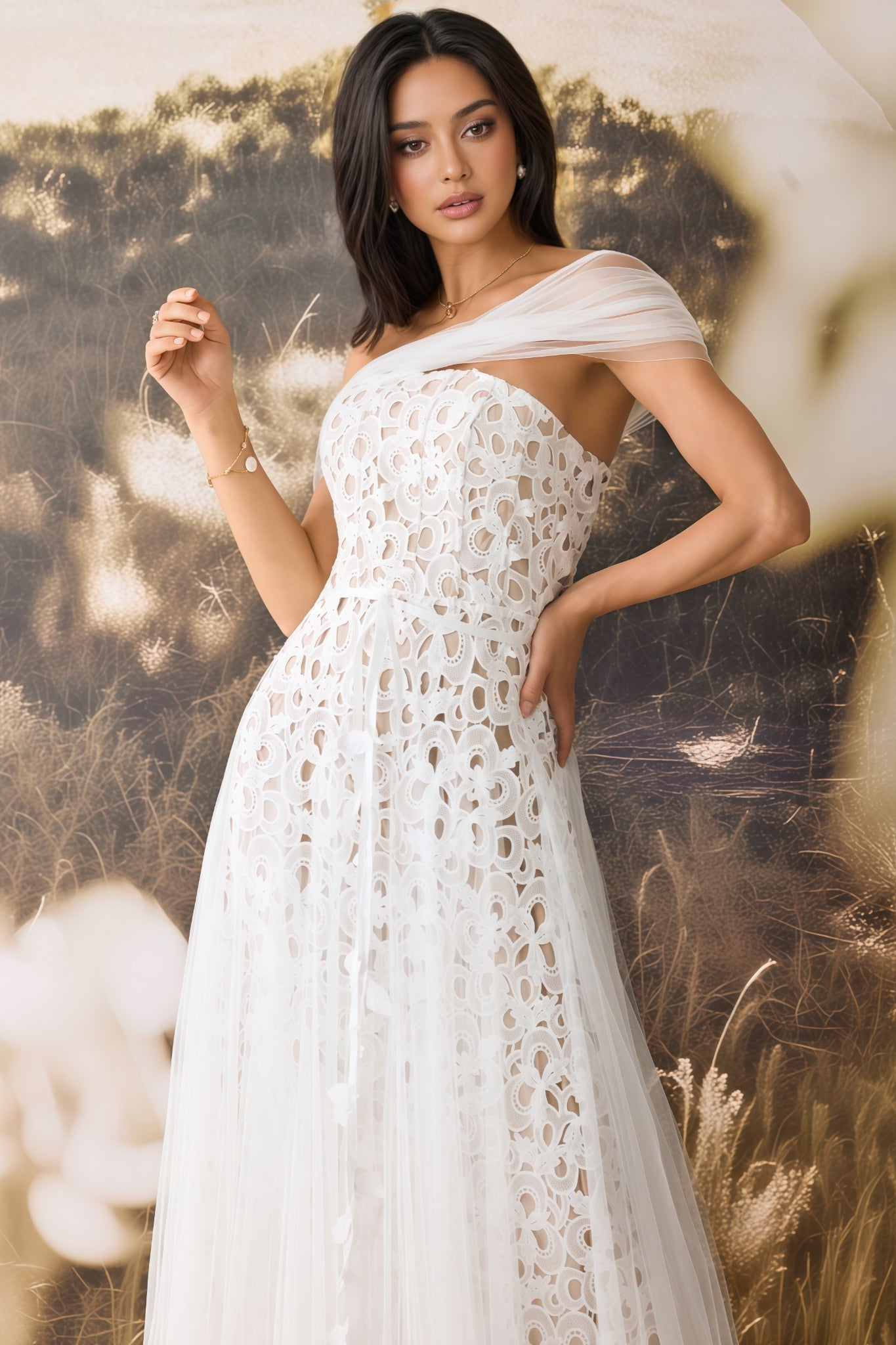 Penelope Off Shoulder Lace Embroidery Maxi Dress - View 5