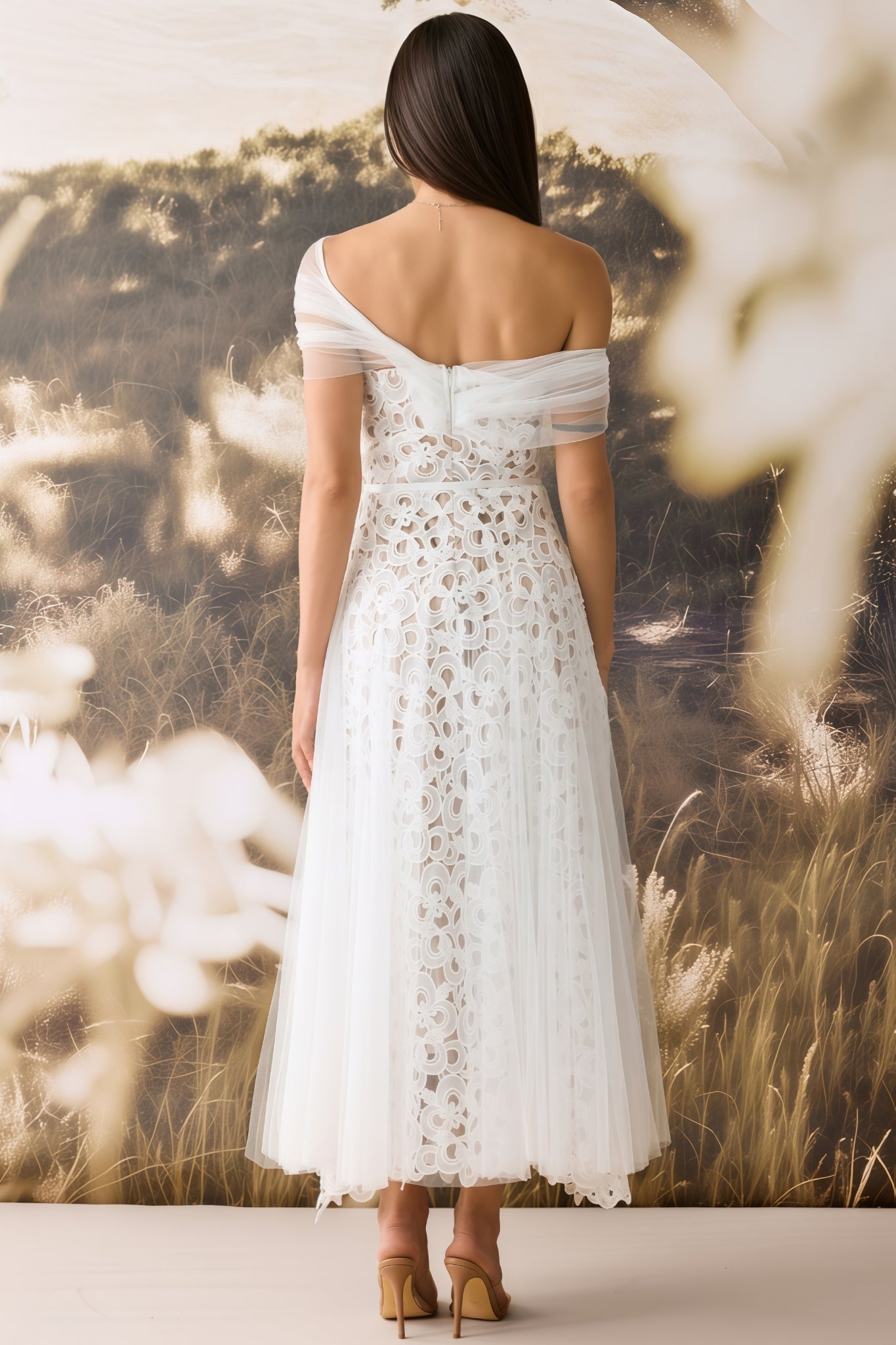 Penelope Off Shoulder Lace Embroidery Maxi Dress - View 7