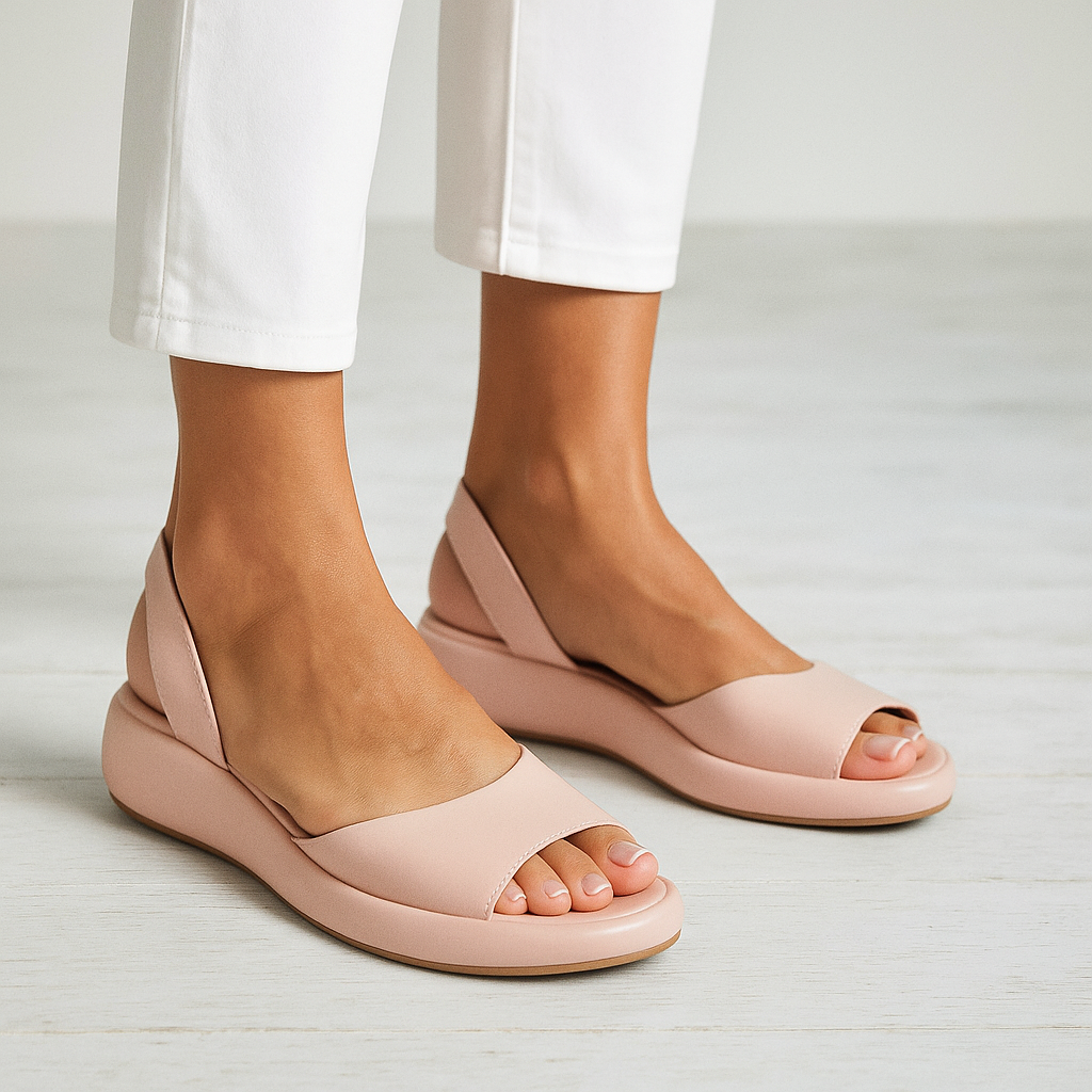 Open Toe Slingback Padded Low Wedge Sandals