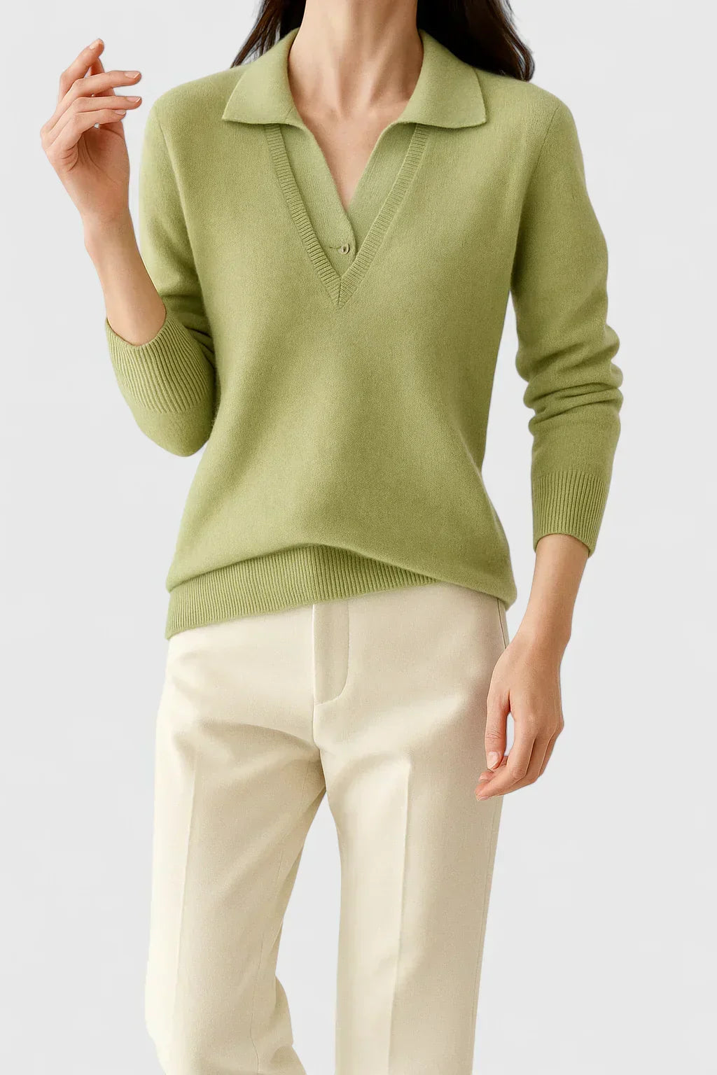 Polo Collar V-Neck Button Cuff Sweater