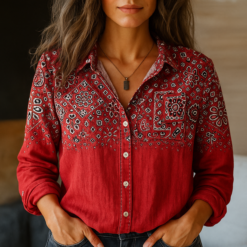 Bandana Paisley Print Long Sleeve Button Front Shirt