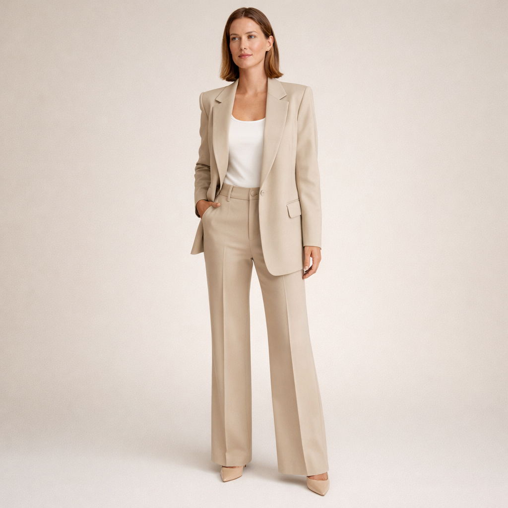 Single Button Blazer and Wide Leg Trousers Two Piece Set