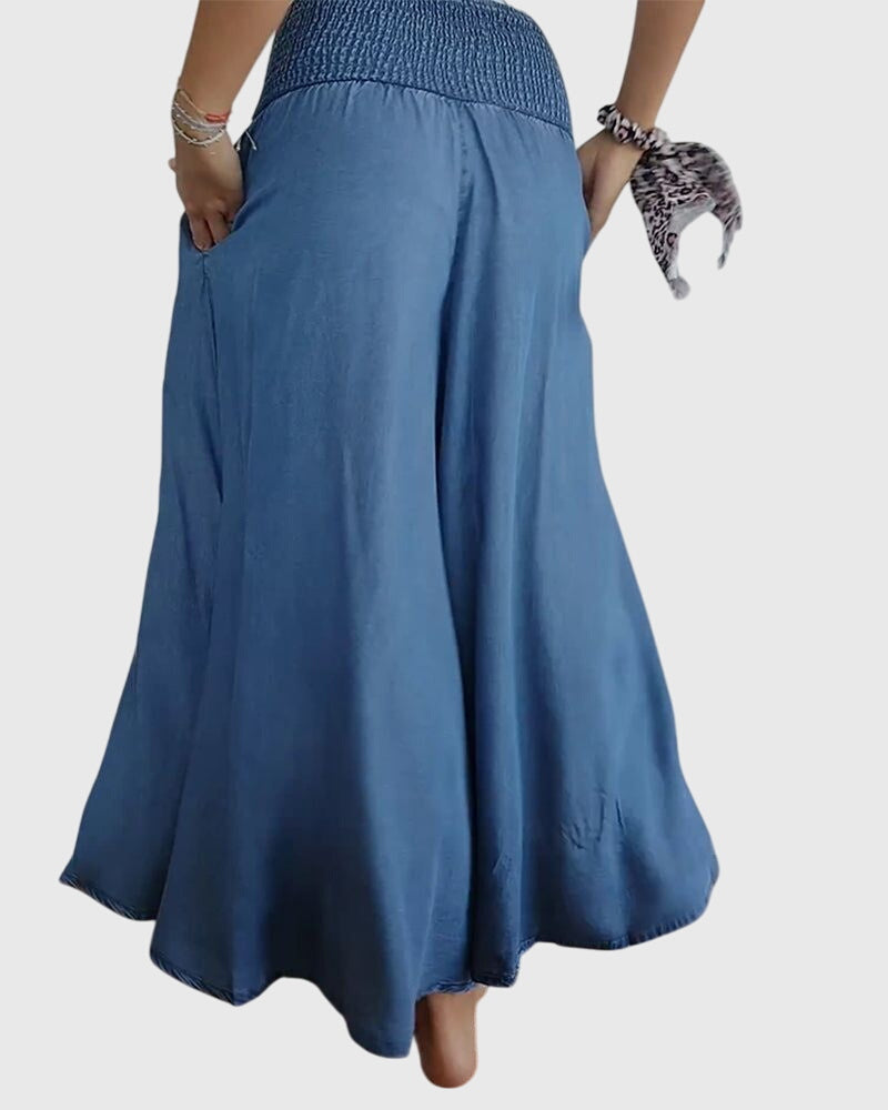 Smocked High Waist Wide Leg Palazzo Pants